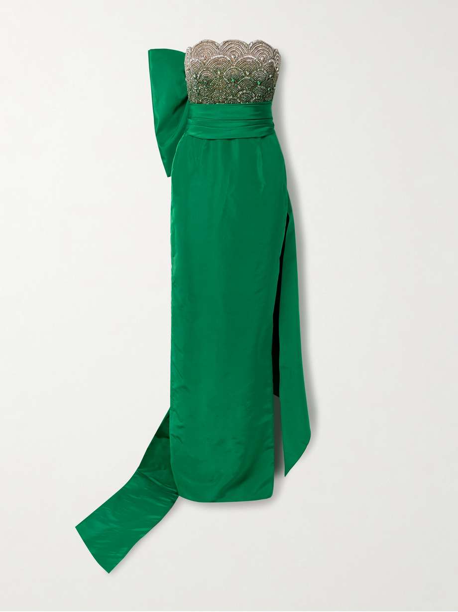 strapless silk-faille and embellished tulle gown