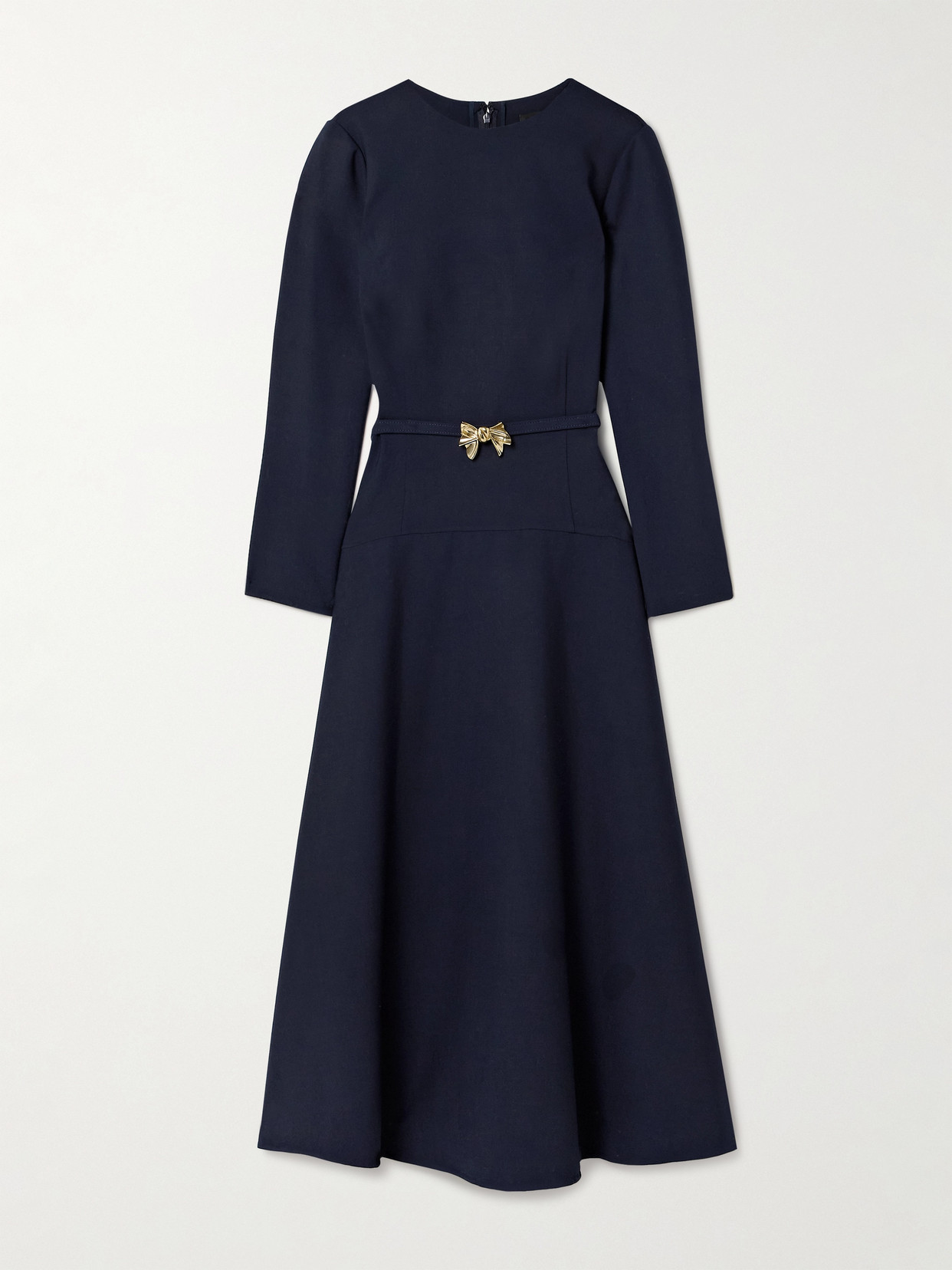 Oscar De La Renta Belted Embellished Wool-blend Midi Dress In Blue