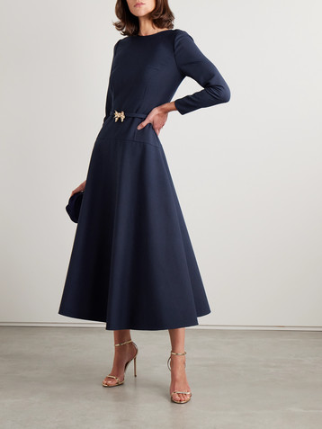 Oscar de la Renta Belted embellished wool-blend midi dress