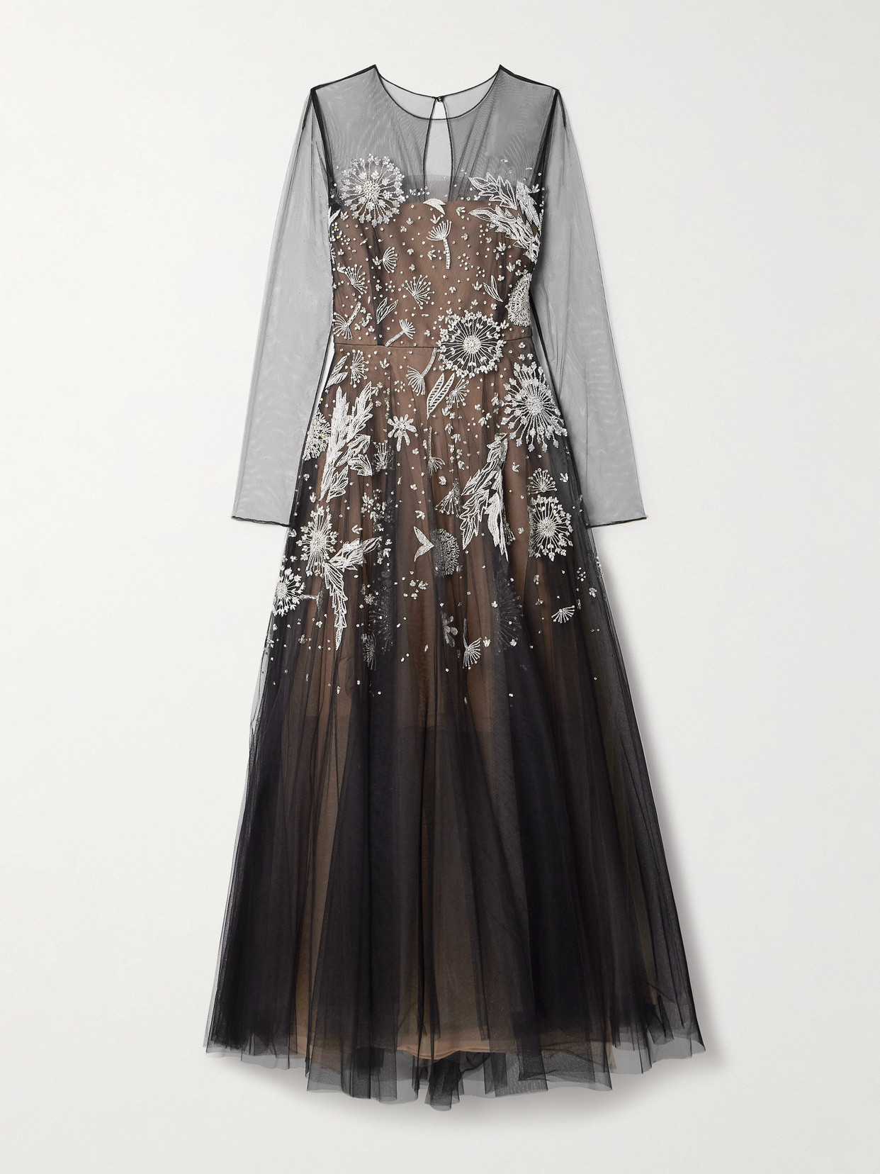 Oscar De La Renta Embellished Embroidered Tulle Maxi Dress In Black