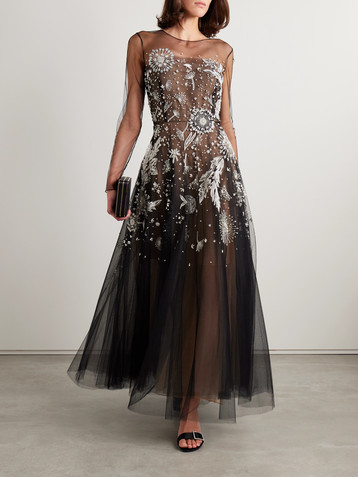 Oscar de la Renta Embellished embroidered tulle maxi dress