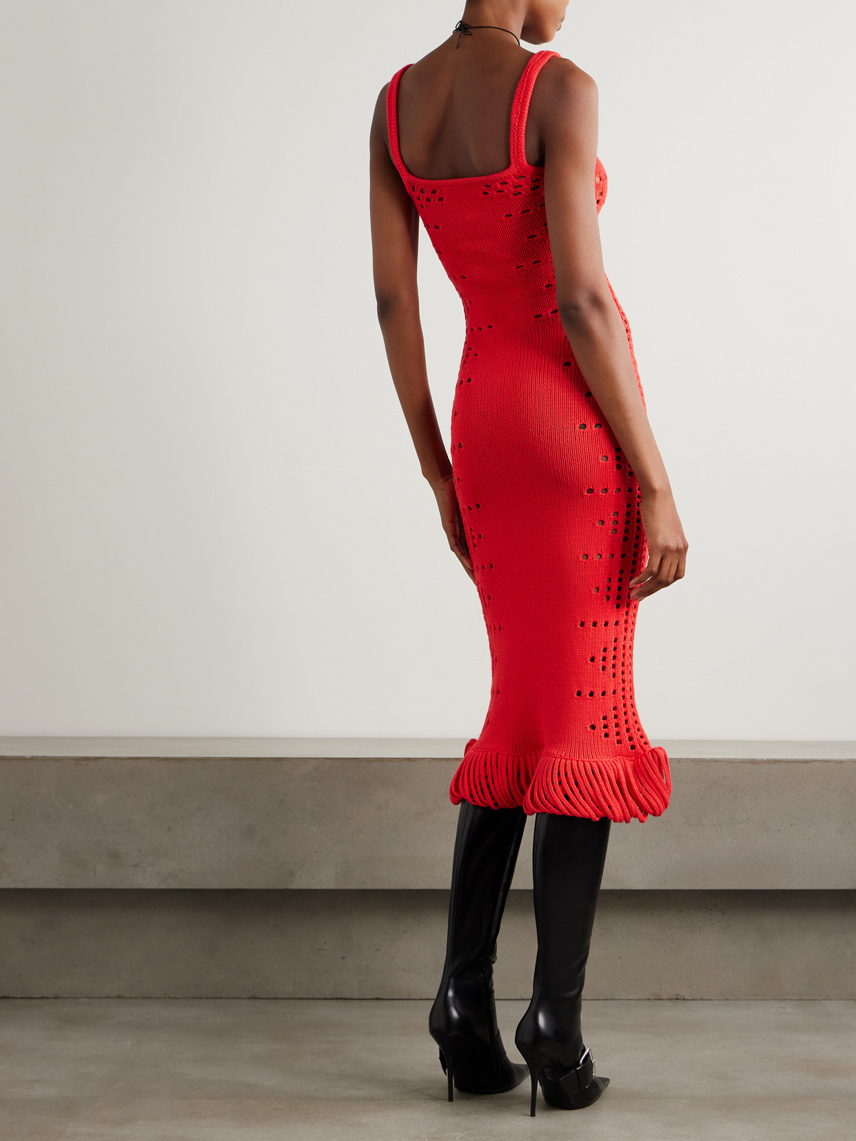 Diotima Moore Fringed Cutout Ribbed Cotton-blend Maxi Dress In Red