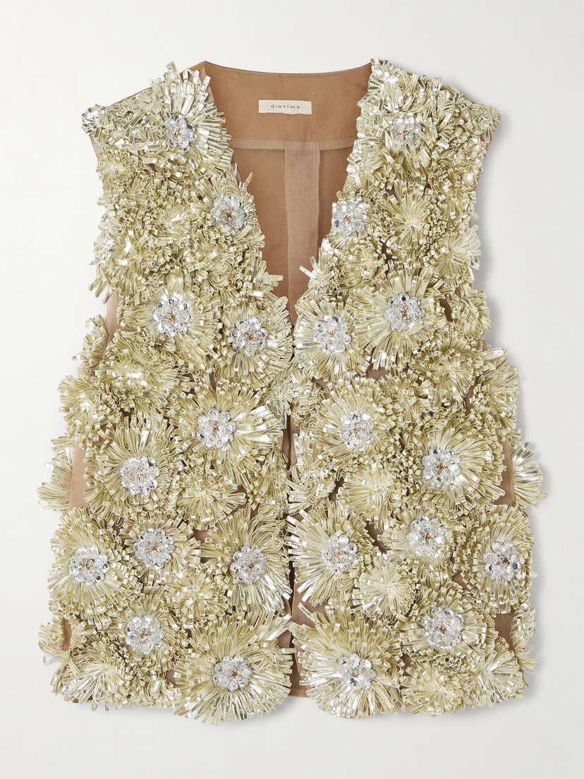Diotima Lorimers Embellished Silk-organza And Cotton-twill Vest