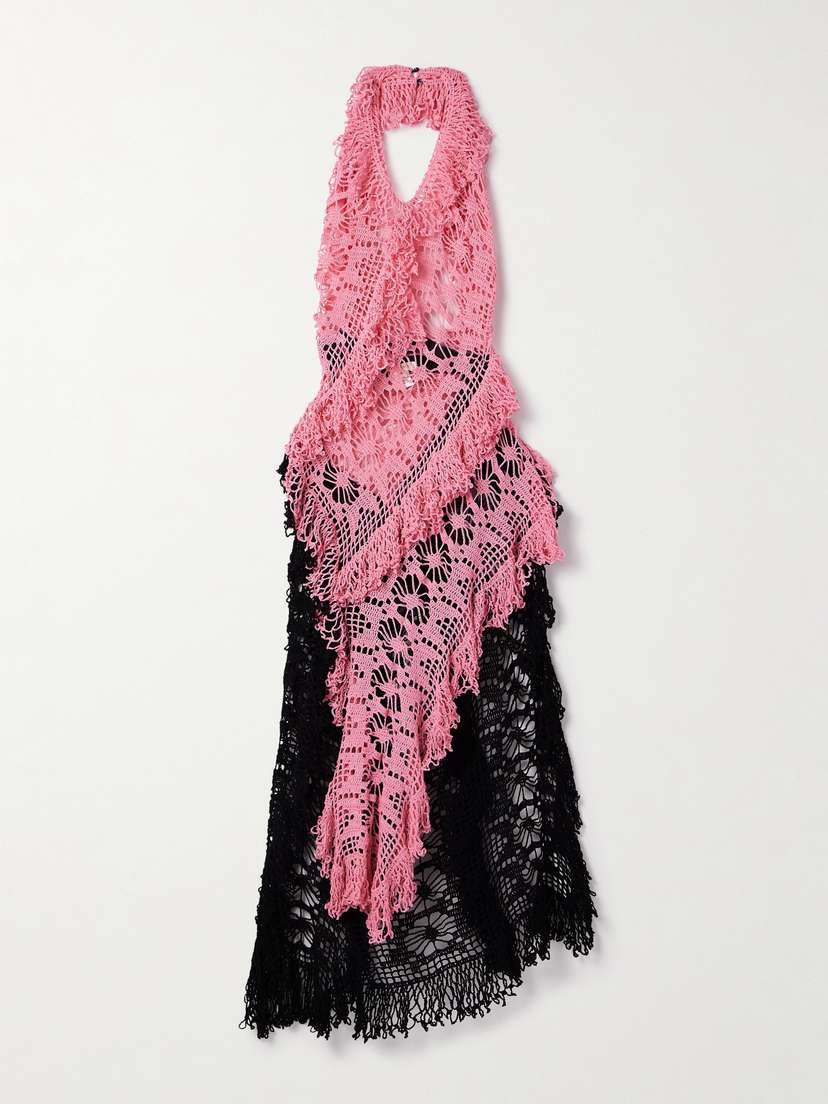 Diotima Drift Asymmetric Crocheted Cotton Halterneck Midi Dress