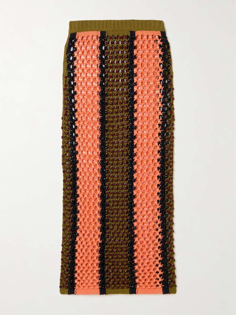 Diotima Spice Beaded Striped Knitted Cotton-blend Maxi Skirt