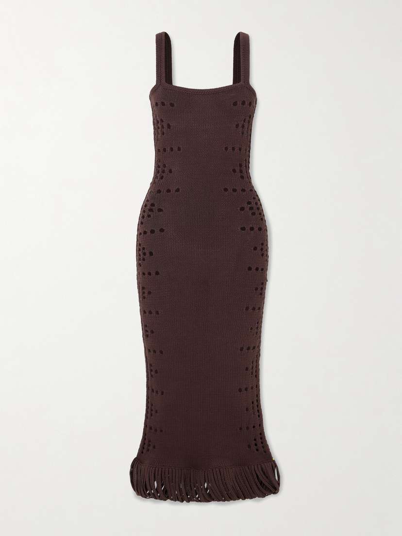 Diotima Moore Fringed Pointelle-knit Cotton-blend Maxi Dress