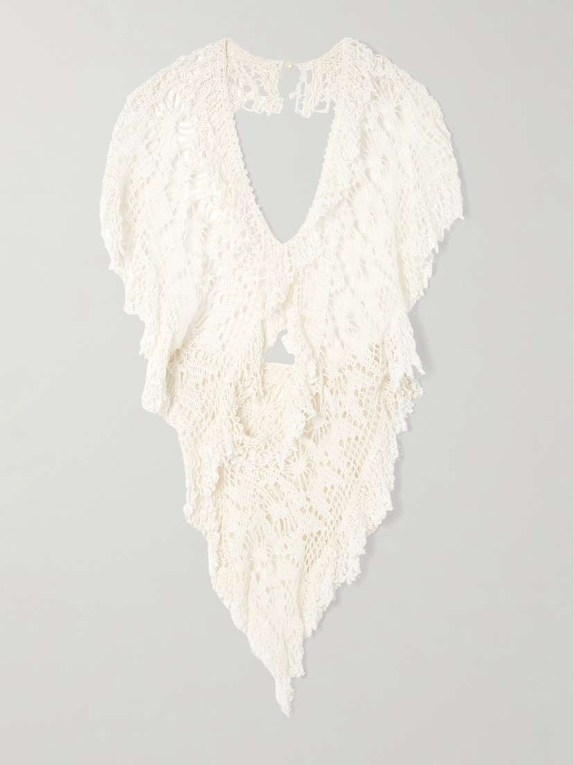 Diotima Drift Cutout Asymmetric Crocheted Cotton Halterneck Top