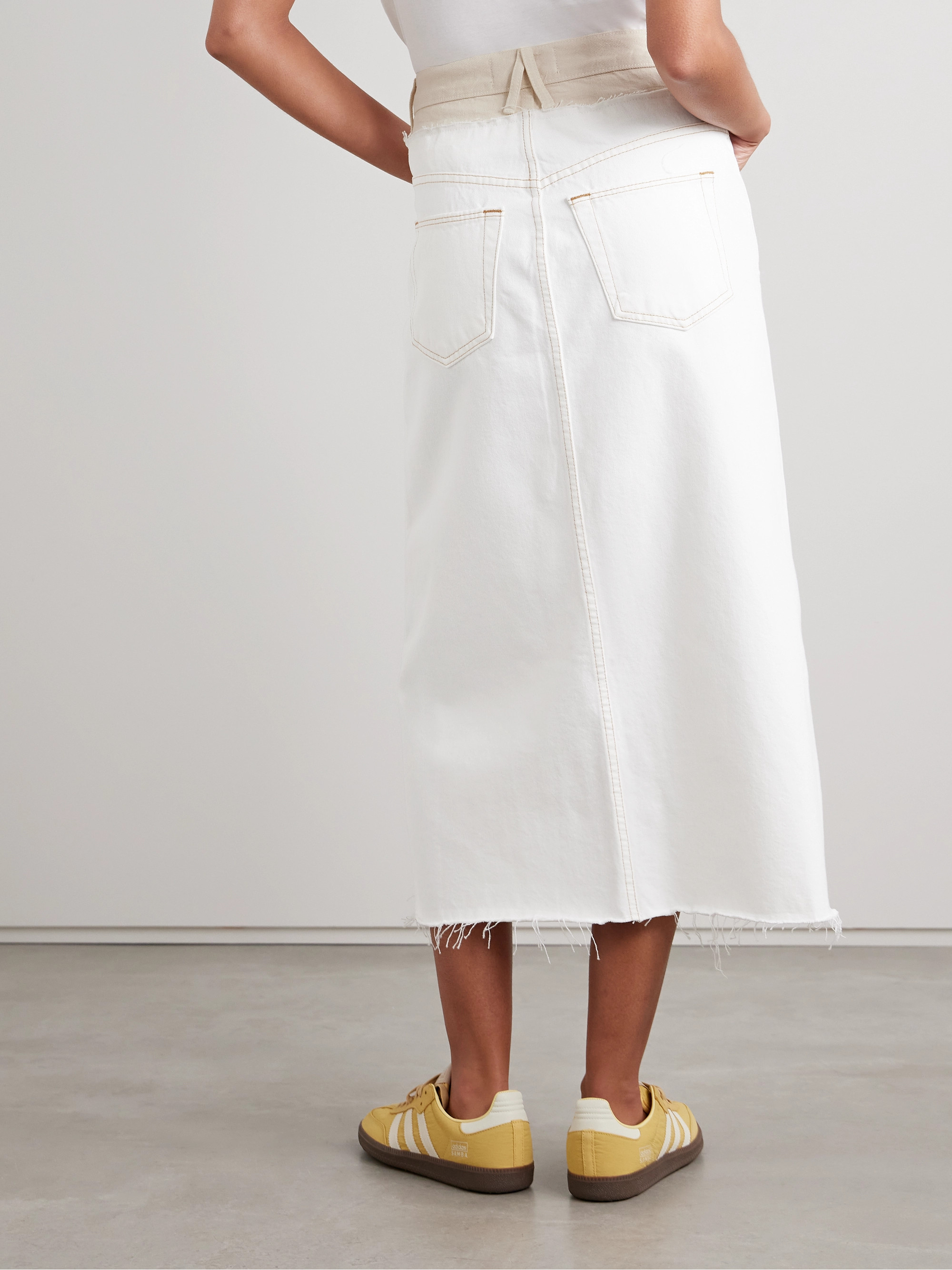 SLVRLAKE Dallas frayed paneled denim midi skirt thumbnail