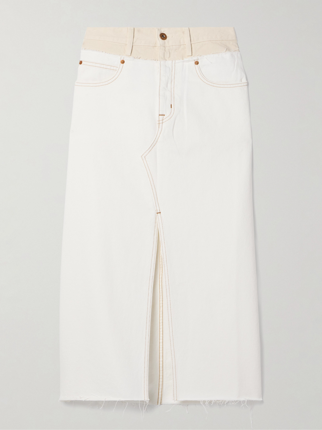 SLVRLAKE - Dallas Frayed Paneled Denim Midi Skirt - Ecru