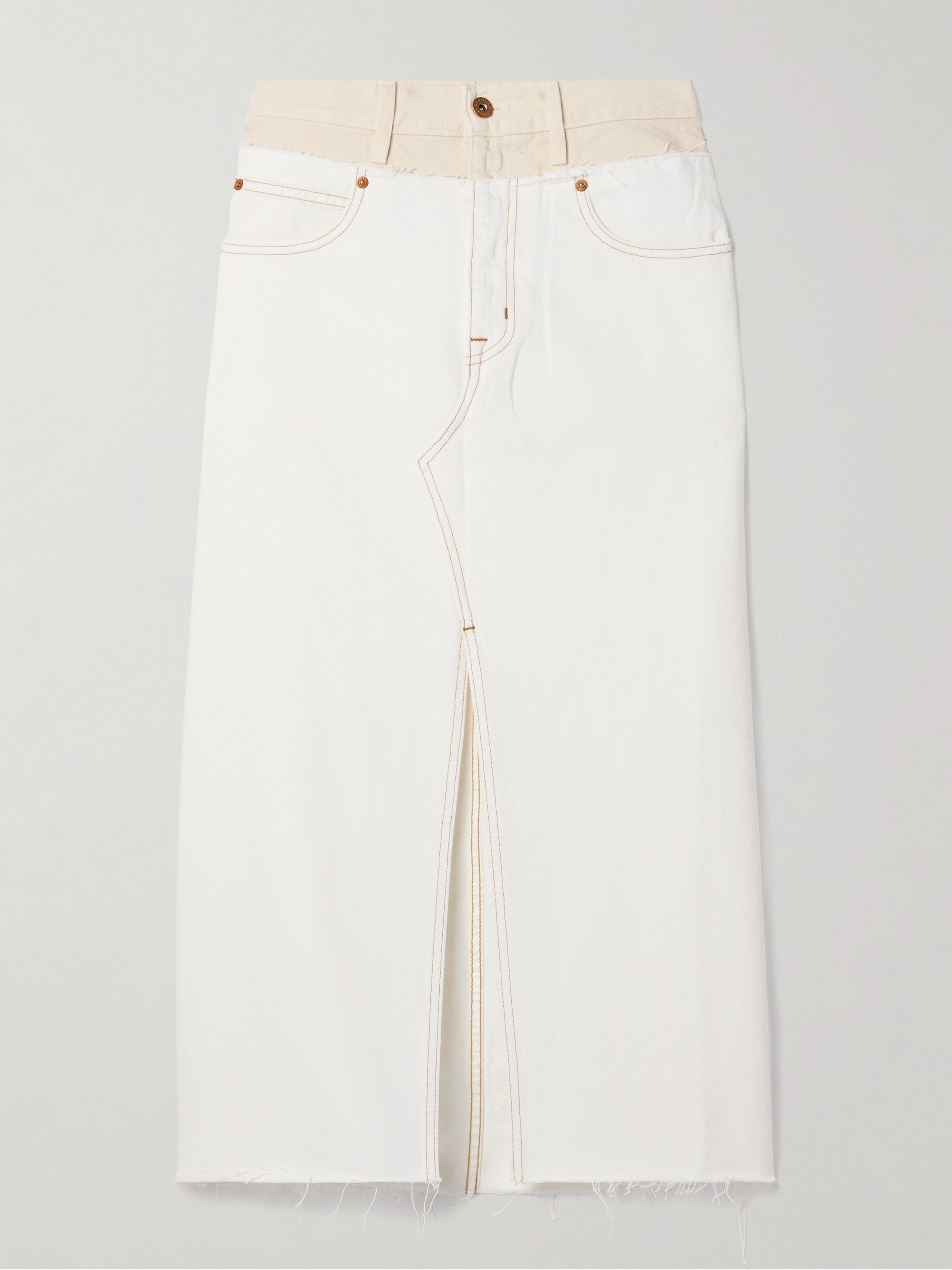 SLVRLAKE Dallas frayed paneled denim midi skirt thumbnail