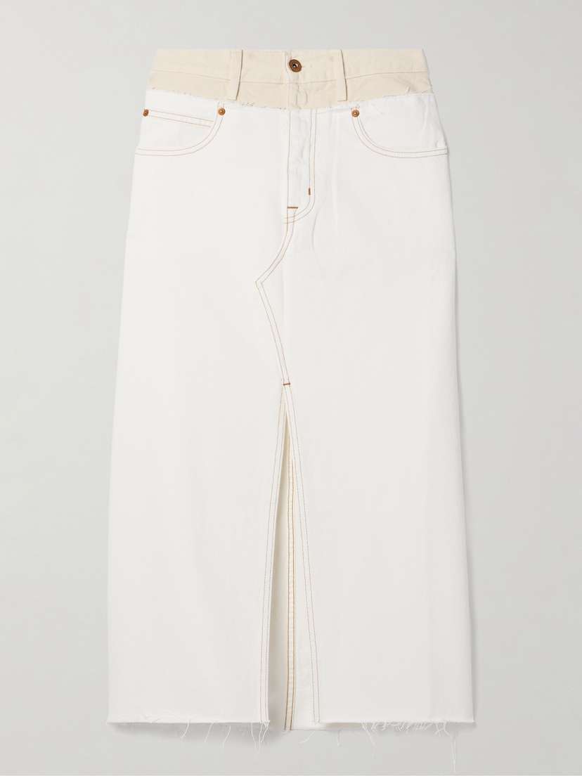 SLVRLAKE Dallas Frayed Paneled Denim Midi Skirt