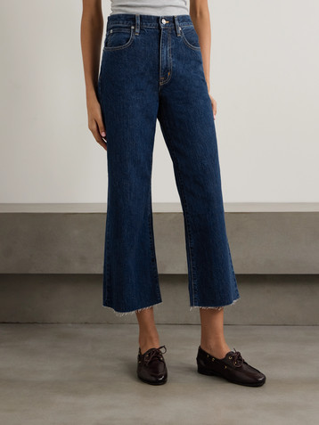SLVRLAKE Grace cropped frayed mid-rise wide-leg jeans