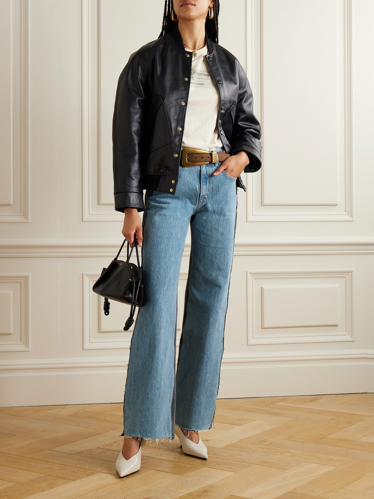 Re-Work Grace Paneled High-Rise Wide- Leg