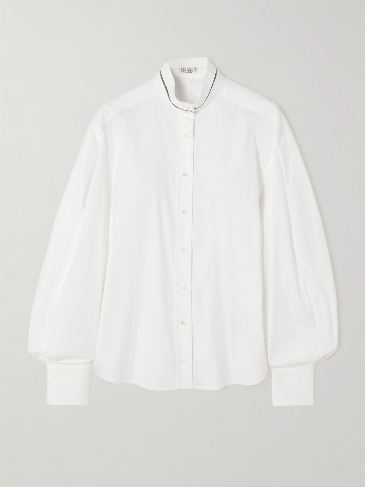 Brunello Cucinelli Embellished Cotton-blend Poplin Shirt In White