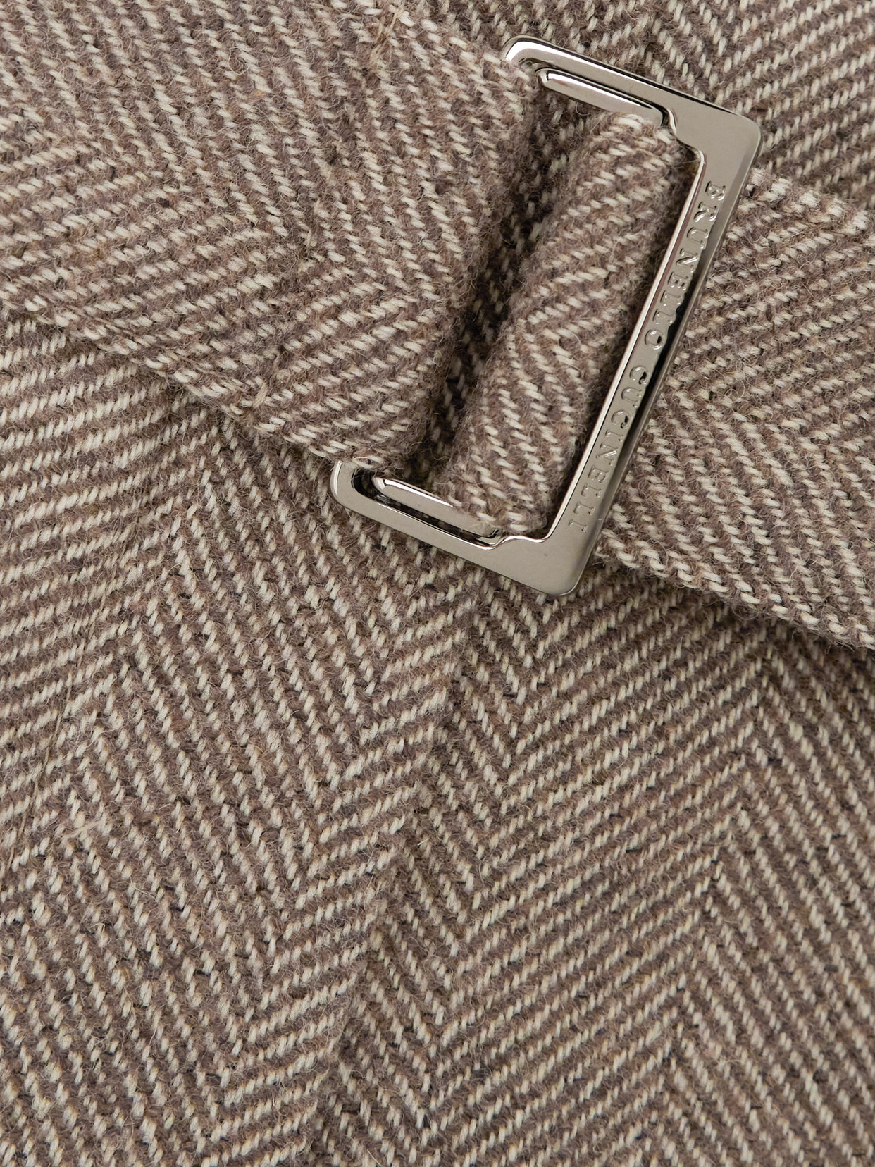 Brunello Cucinelli Belted Herringbone Pleated Wool-blend Wide-leg Pants In Brown