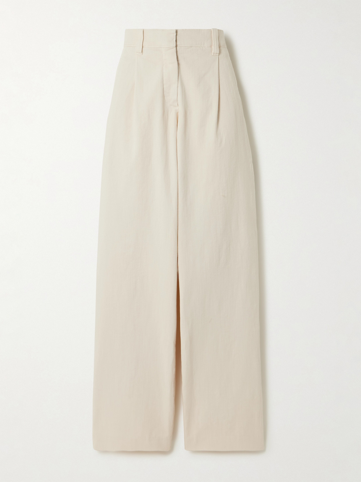 Brunello Cucinelli - Embellished Pleated Cotton-blend Wide-leg Pants - Cream