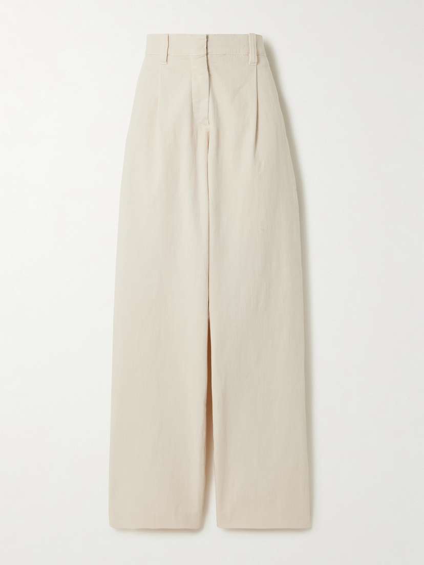 Brunello Cucinelli Embellished Pleated Cotton-blend Wide-leg Pants