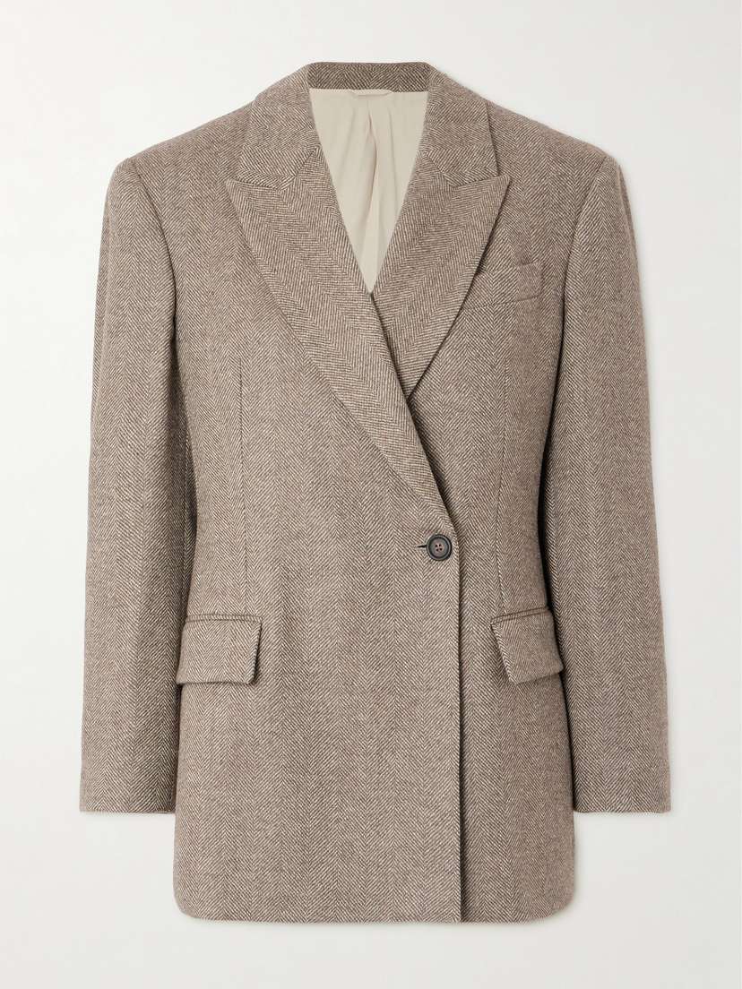 Brunello Cucinelli Herringbone Wool-blend Blazer