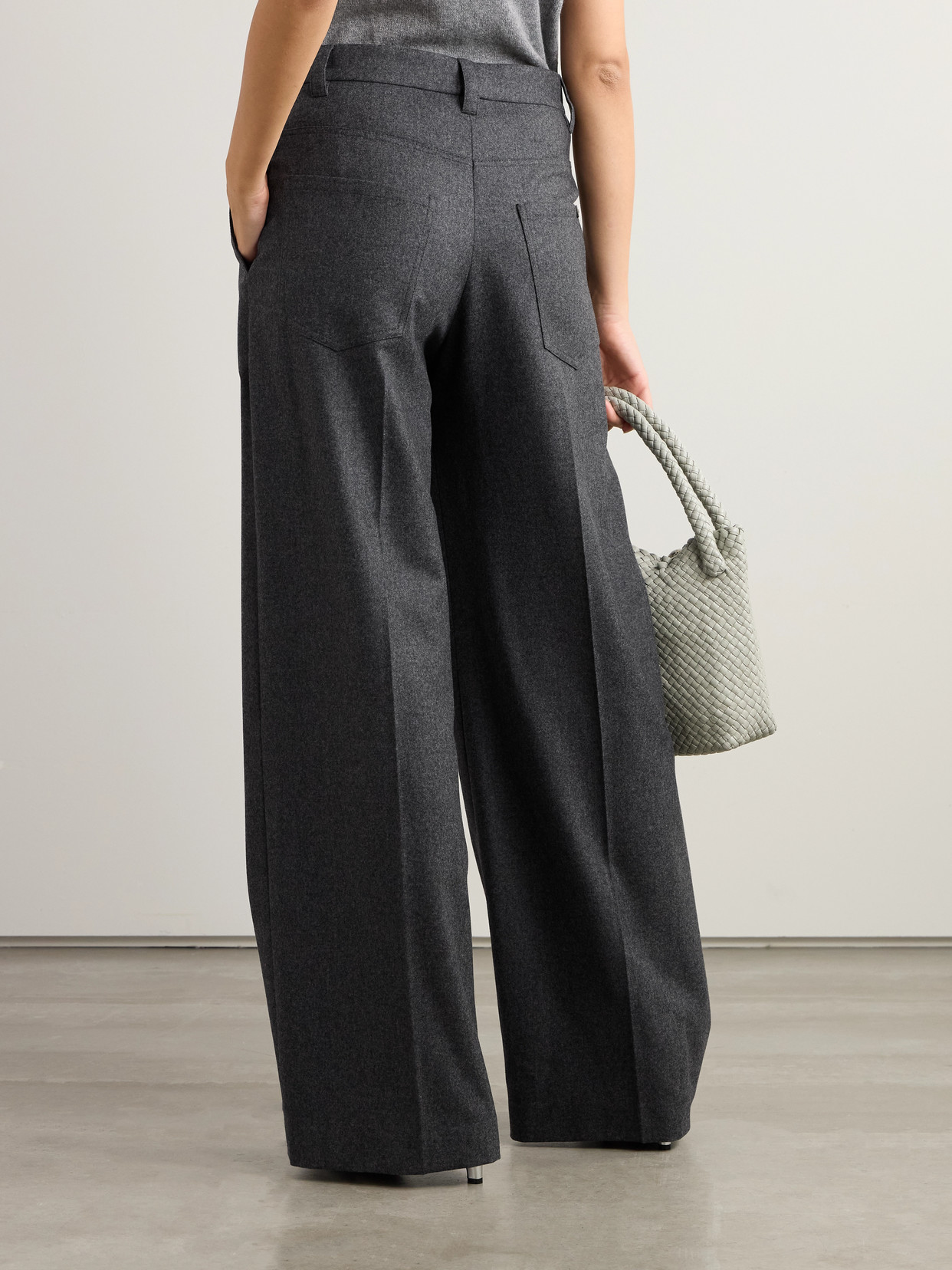 Brunello Cucinelli Wool And Cashmere-blend Wide-leg Pants In Gray