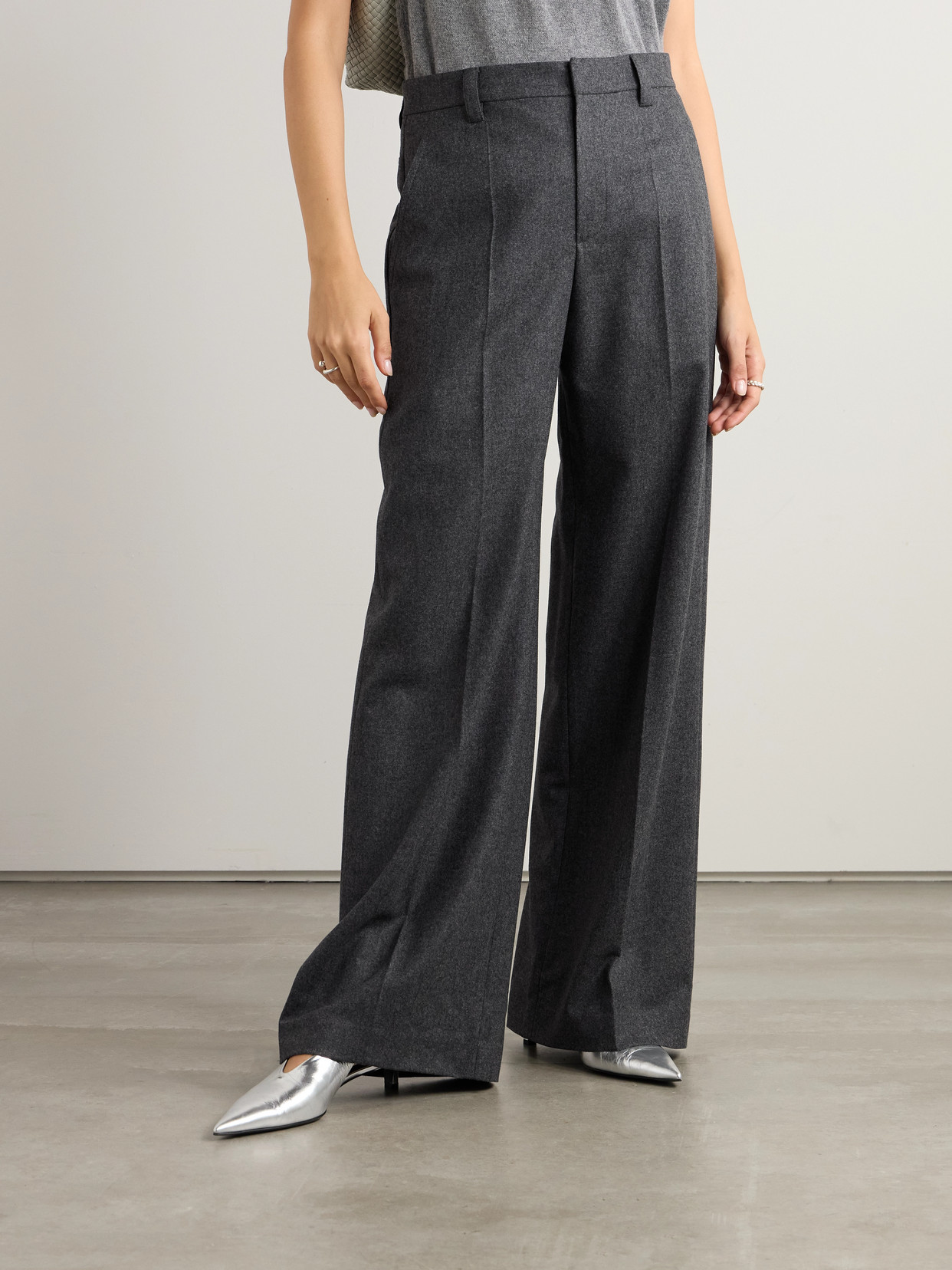 Brunello Cucinelli Wool And Cashmere-blend Wide-leg Pants In Gray