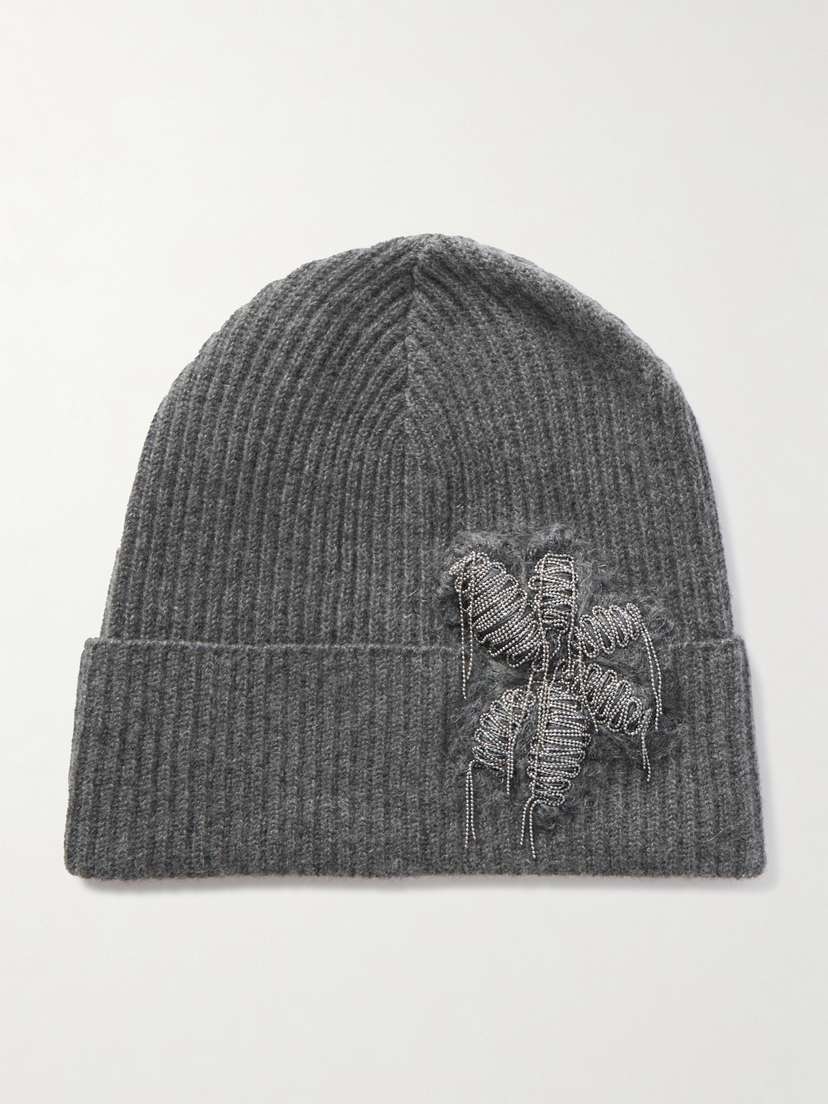 Brunello Cucinelli Bead-embellished Ribbed Cashmere Beanie