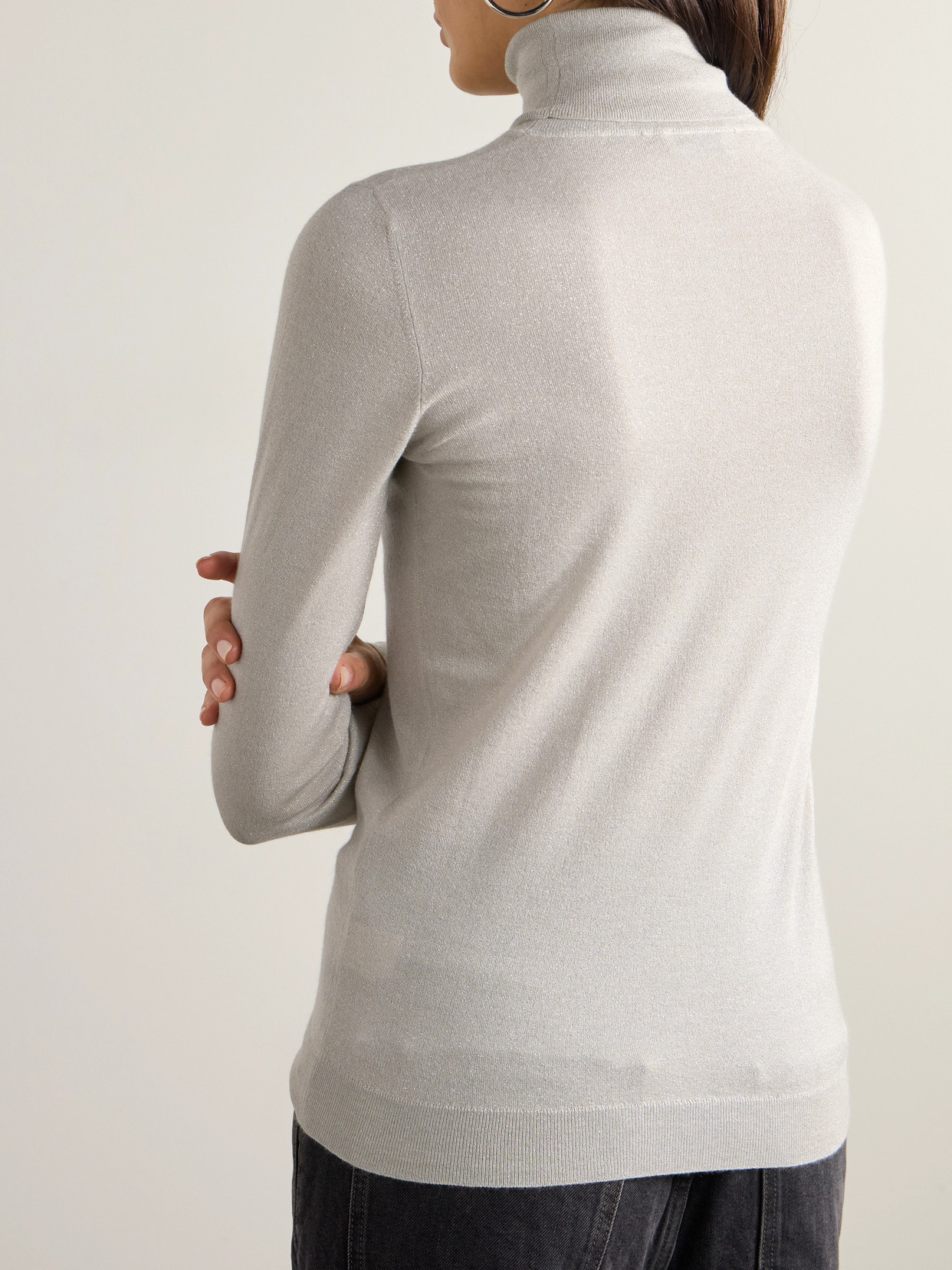Brunello Cucinelli Metallic Cashmere-blend Turtleneck Sweater In Gray