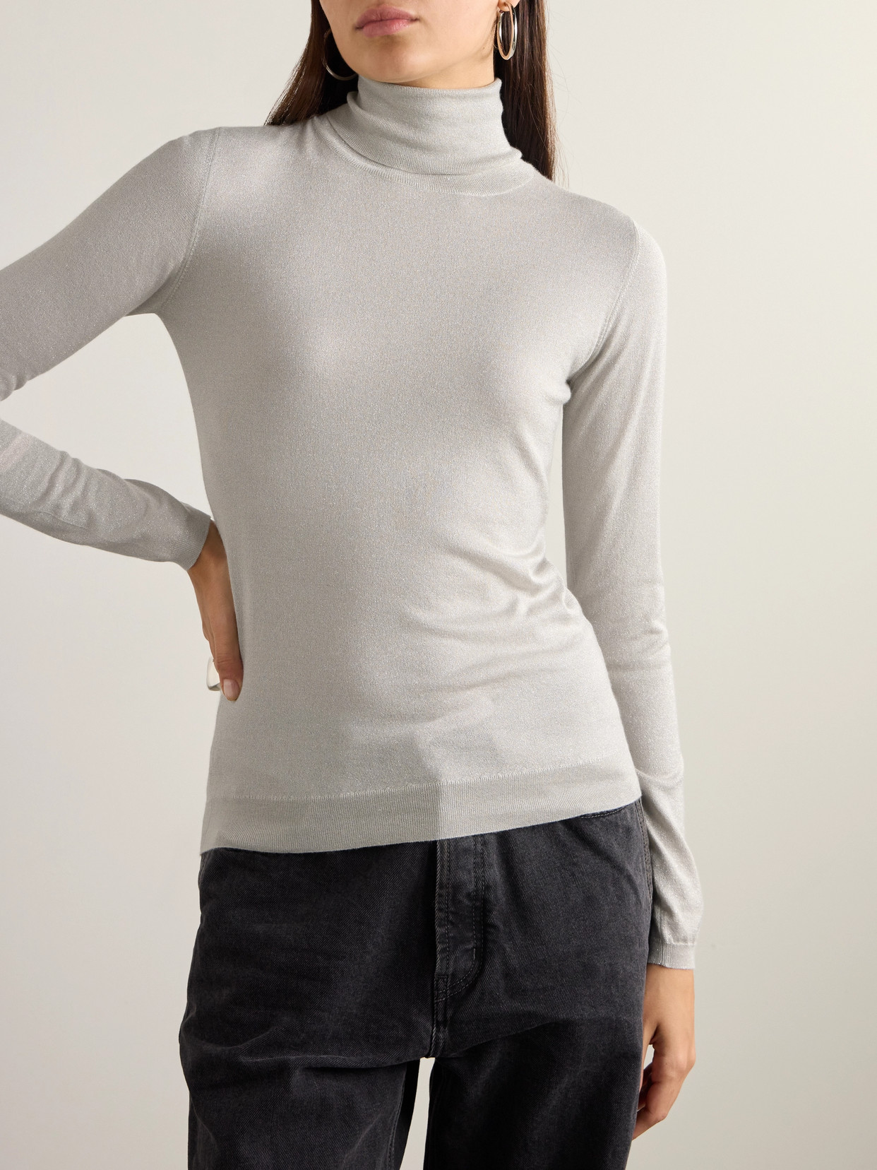 Brunello Cucinelli Metallic Cashmere-blend Turtleneck Sweater In Gray