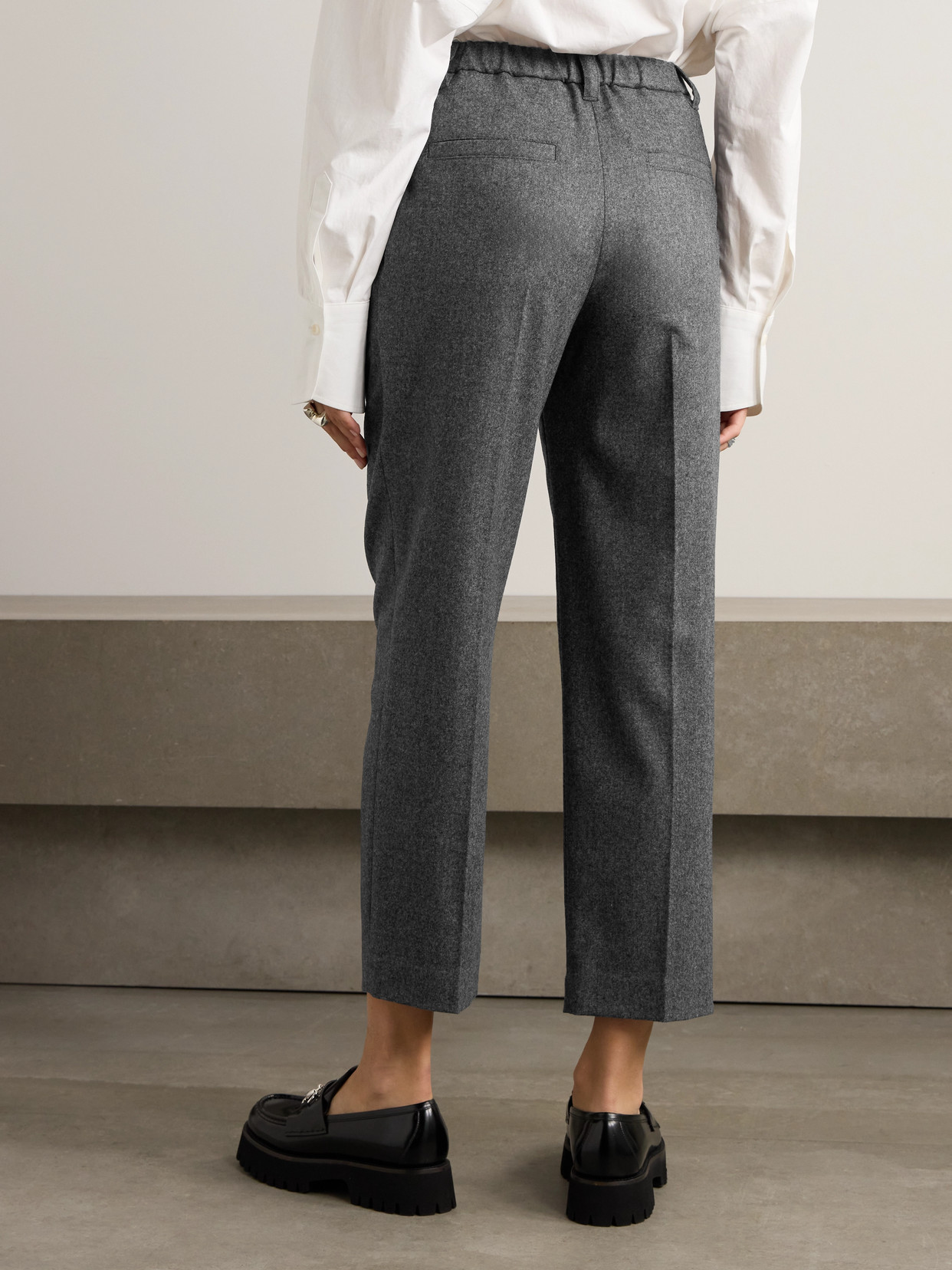 Brunello Cucinelli Cropped Pleated Wool And Cashmere-blend Tapered Pants In Gray