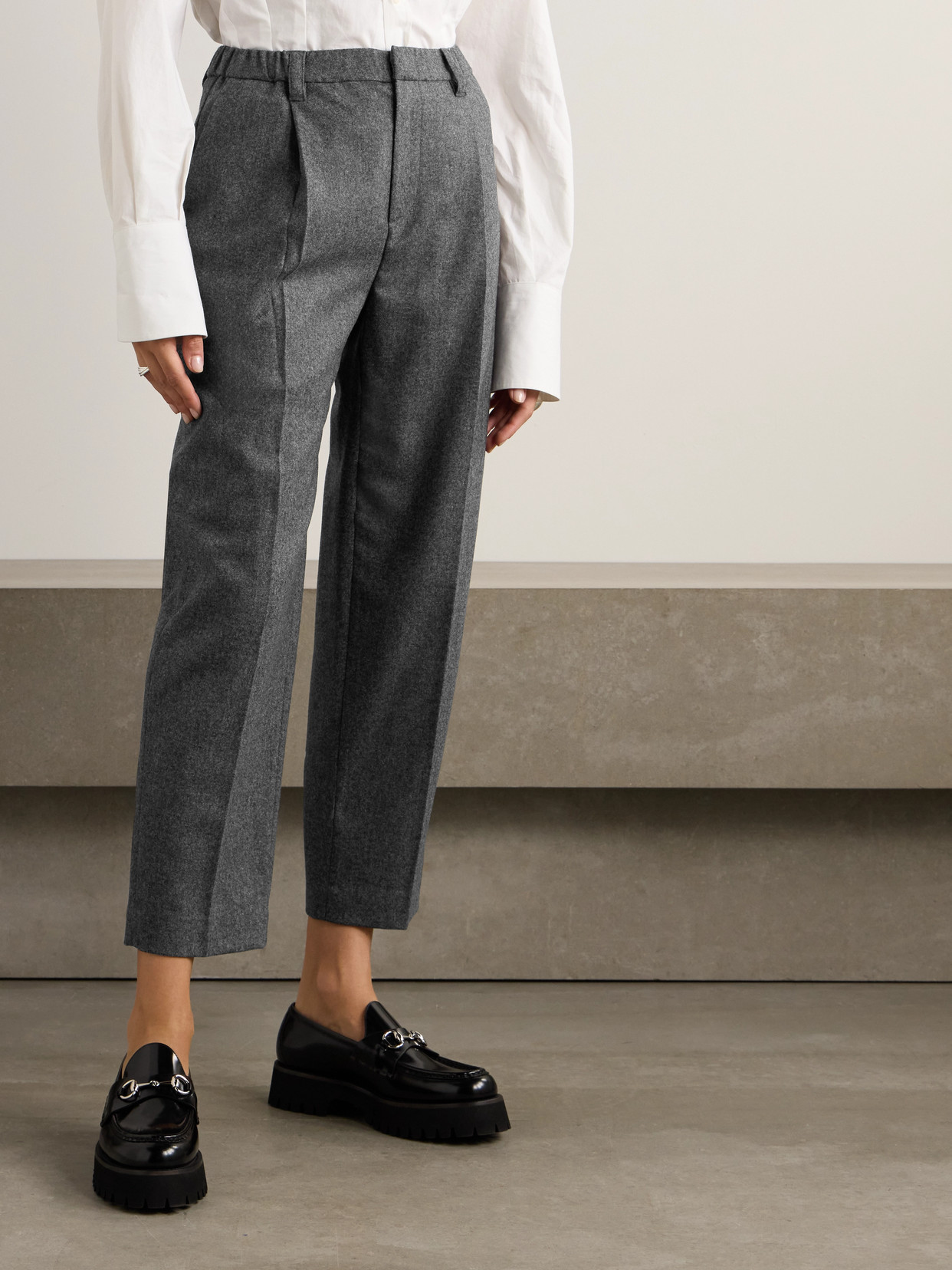 Brunello Cucinelli Cropped Pleated Wool And Cashmere-blend Tapered Pants In Gray