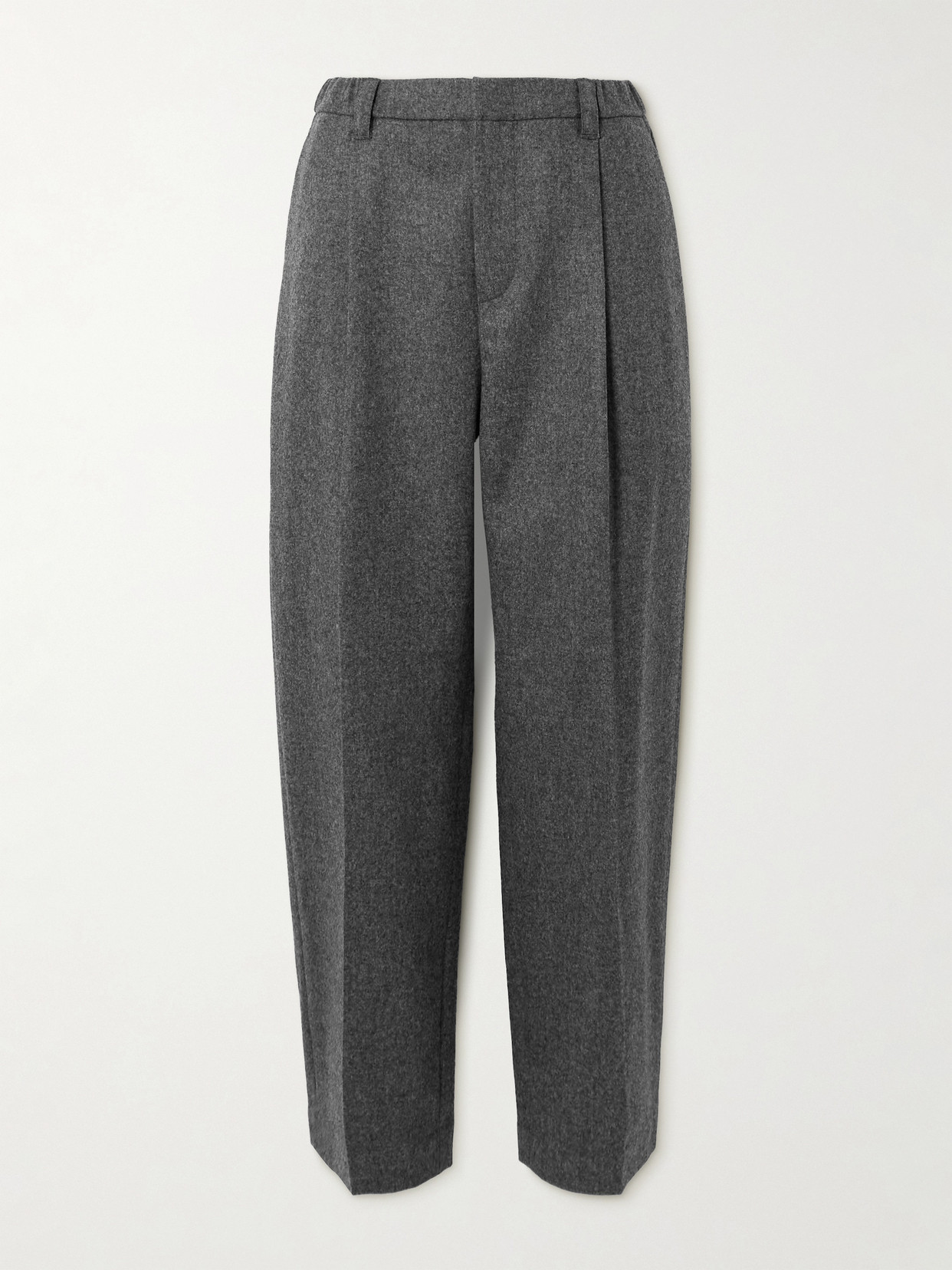 Brunello Cucinelli Cropped Pleated Wool And Cashmere-blend Tapered Trousers In Grey