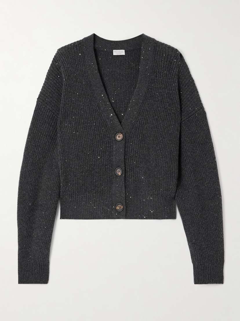 Brunello Cucinelli Sequin-embellished Ribbed-knit Cardigan