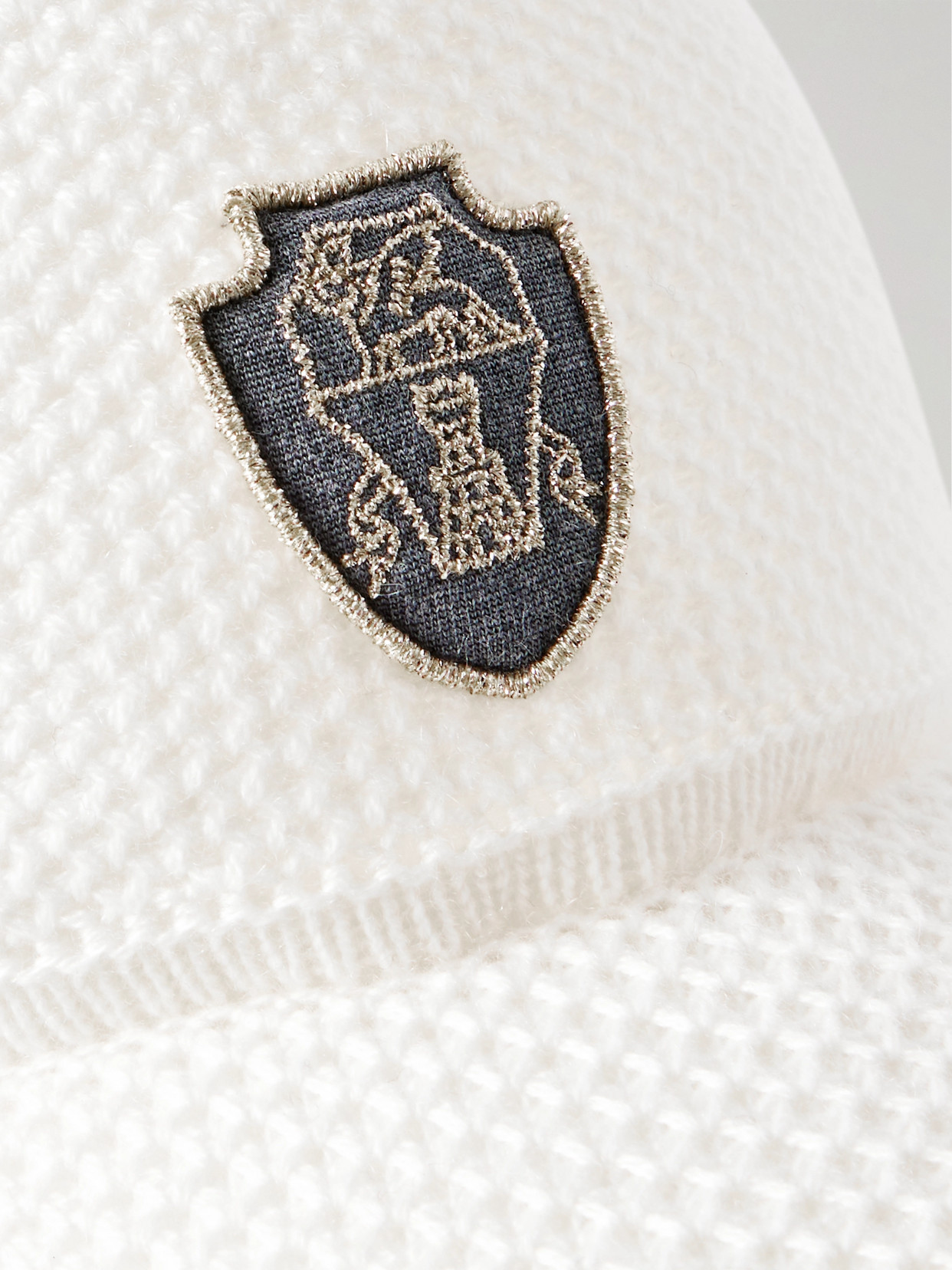 Brunello Cucinelli Appliquéd Waffle-knit Wool Baseball Cap In White