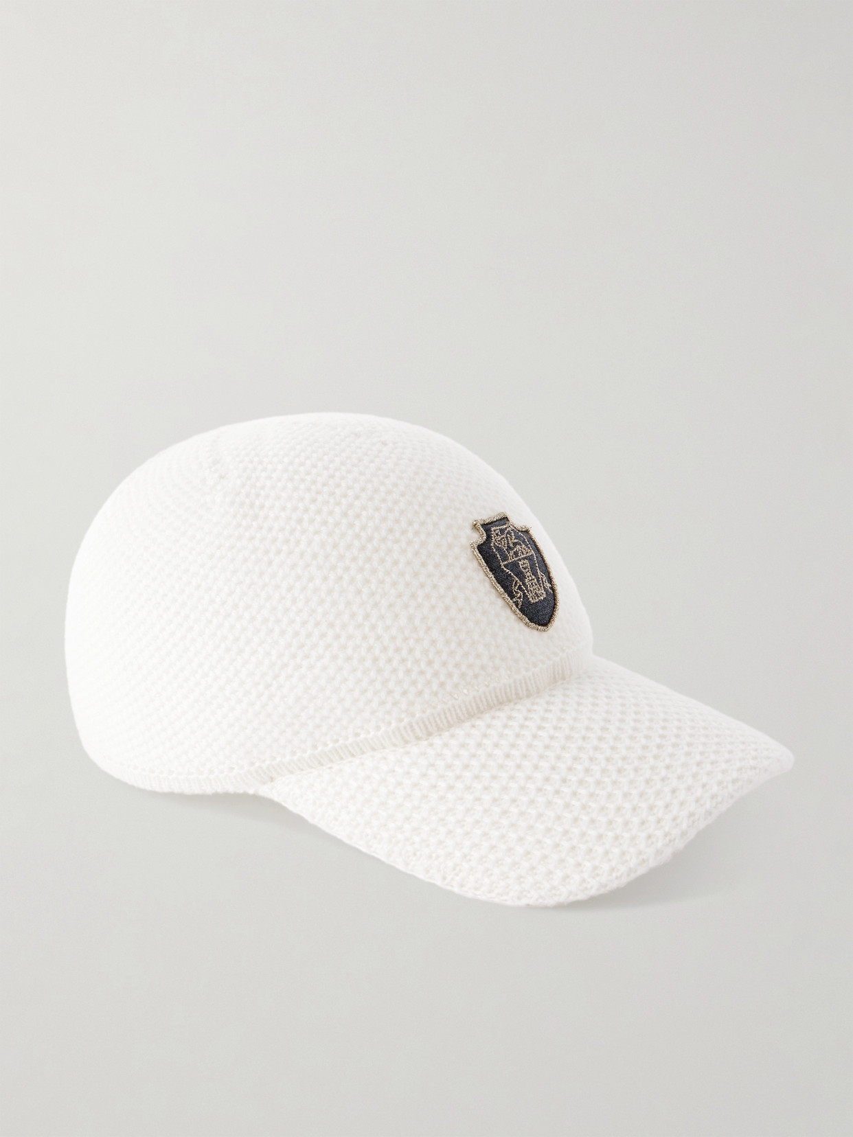 Brunello Cucinelli - Appliquéd Waffle-knit Wool Baseball Cap - White