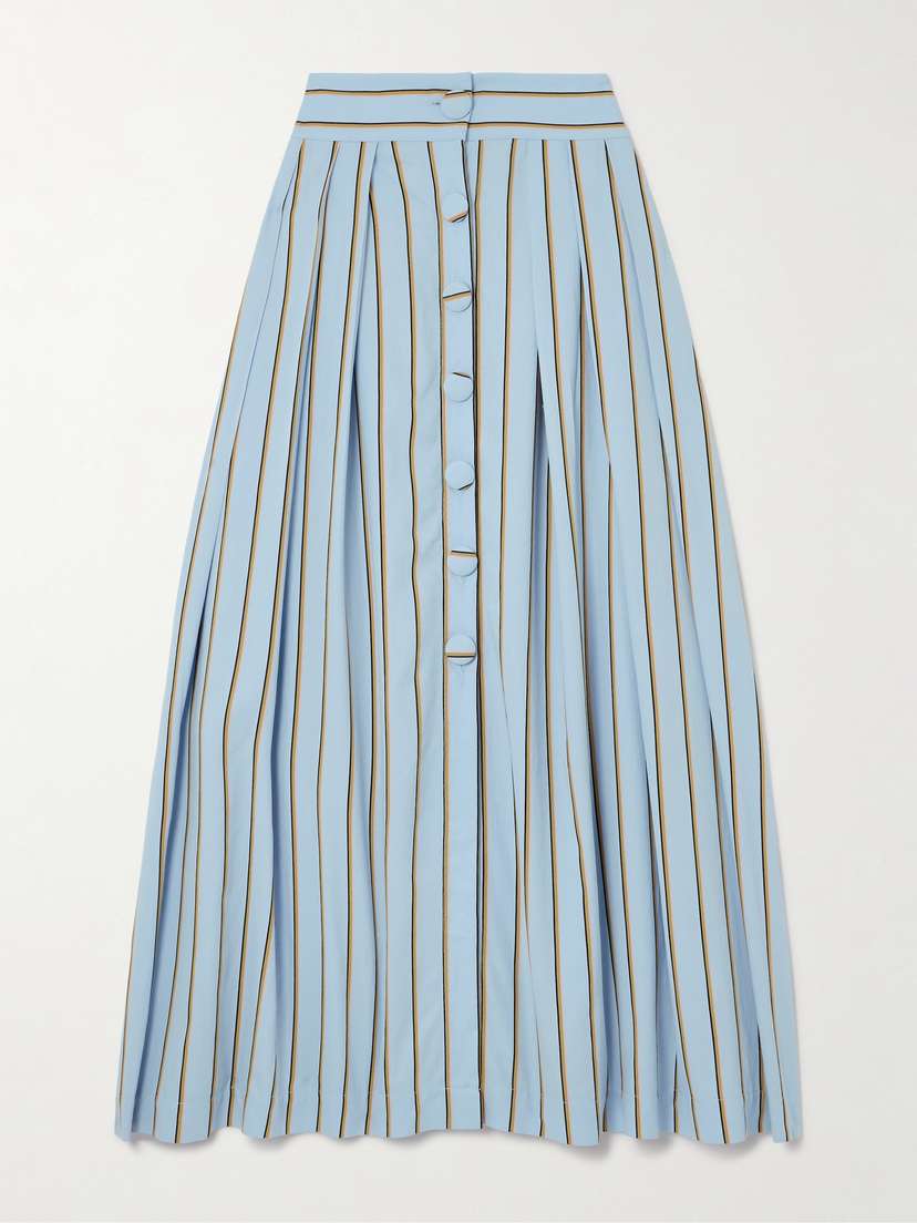 DESTREE Irving Pleated Striped Twill Midi Skirt
