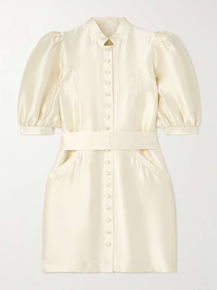 DESTREE Amoako Belted Paneled Satin-twill Mini Dress