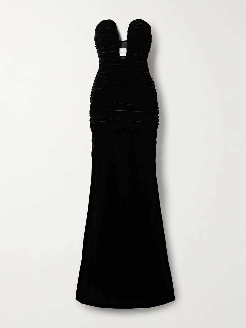 Carolina Herrera Strapless Ruched Layered Velvet Gown