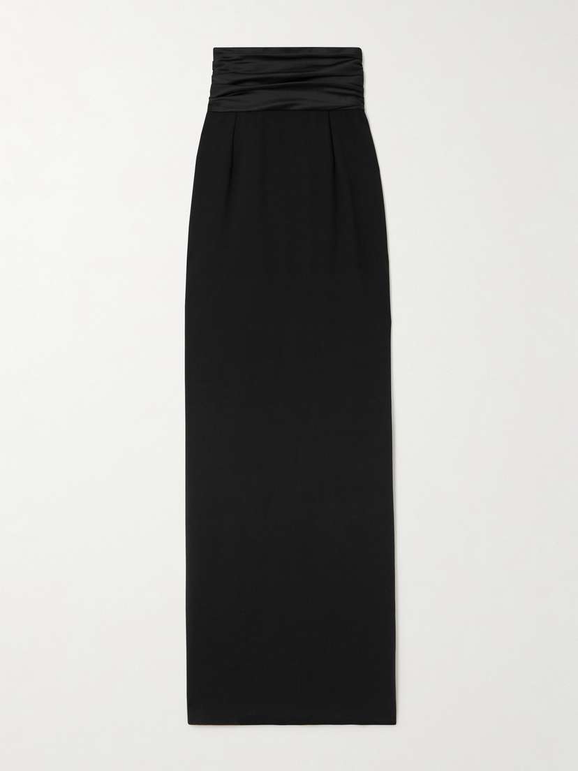 Carolina Herrera Gathered Satin-trimmed Stretch-wool Maxi Skirt