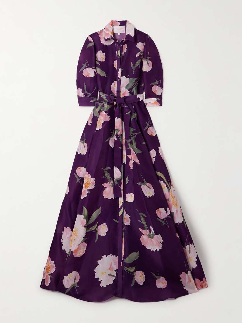 Carolina Herrera Floral-print Belted Silk-organza Gown