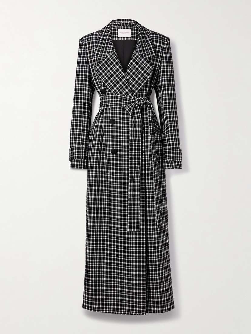 Carolina Herrera Belted Double-breasted Checked Woven Coat
