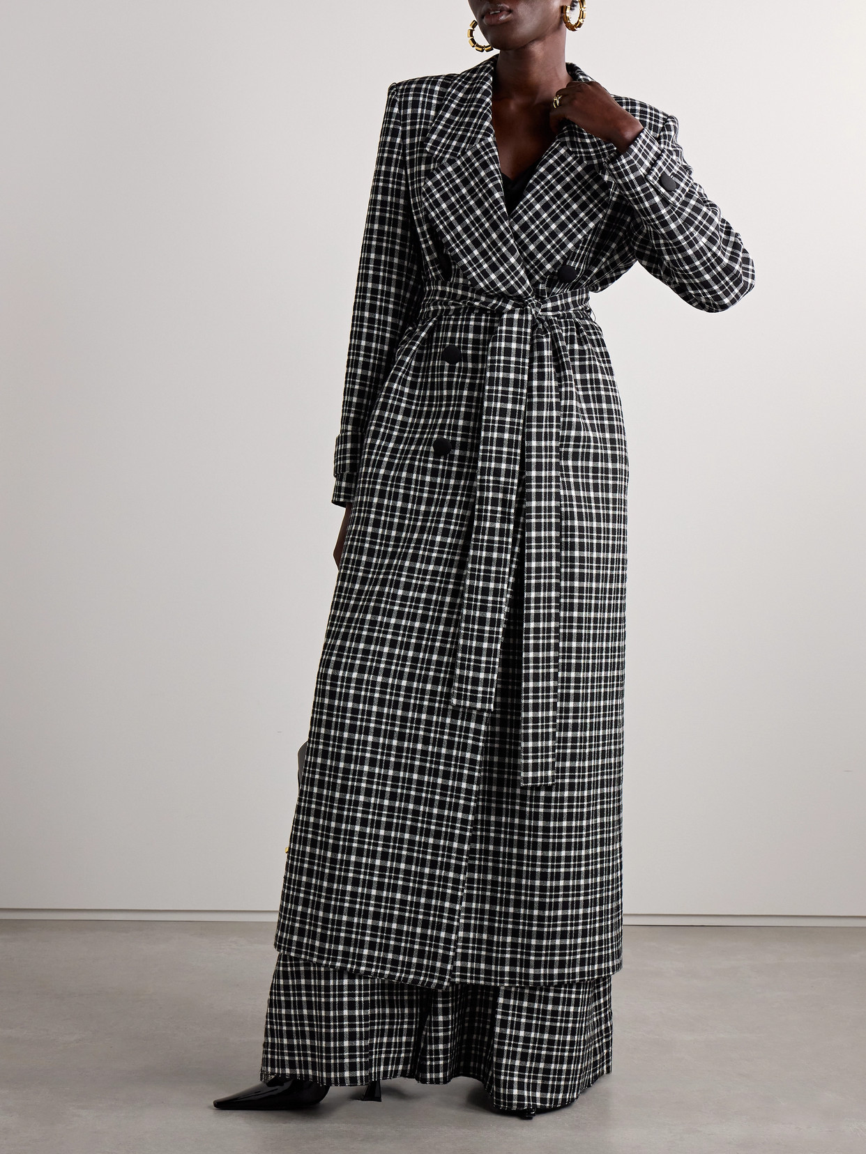 Carolina Herrera Check-pattern Coat In Black