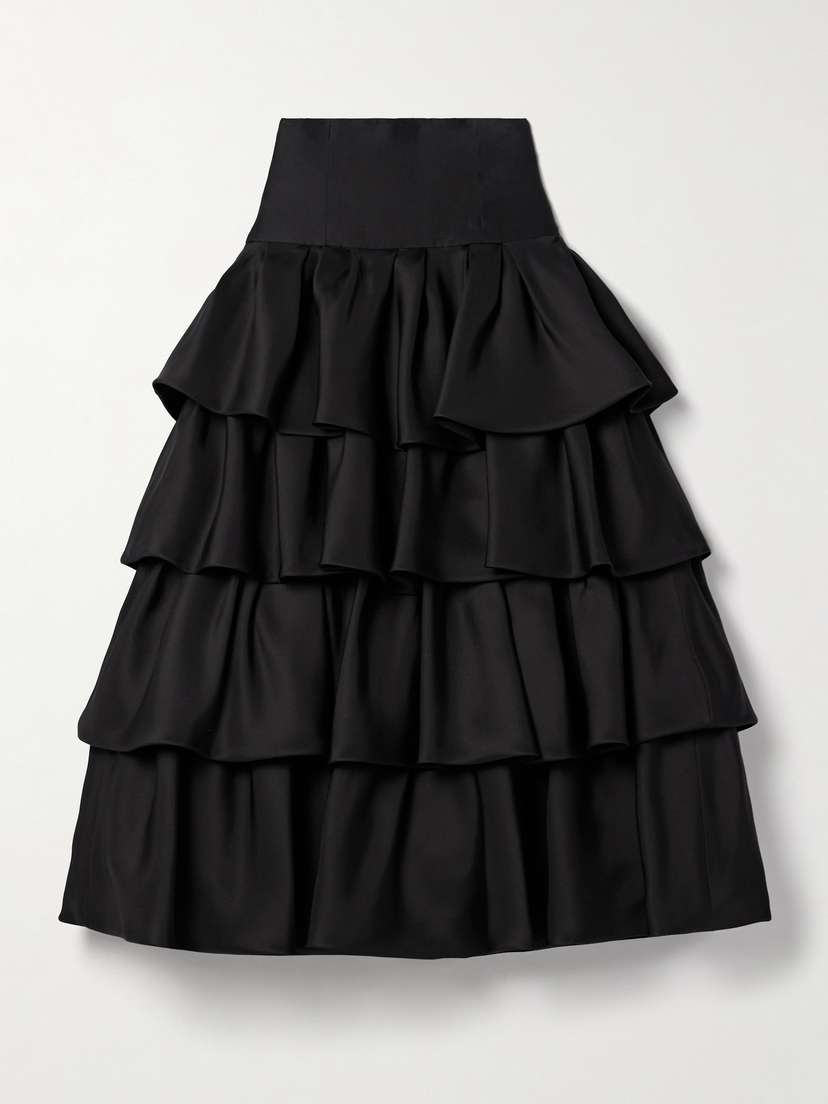 Carolina Herrera Tiered Ruffled Silk-gazar Midi Skirt