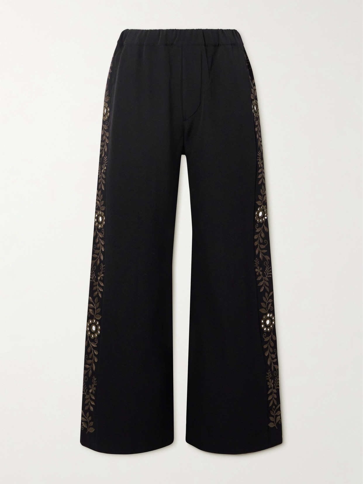 Wales Bonner Embroidered Waistband Wide Leg Trousers In Black