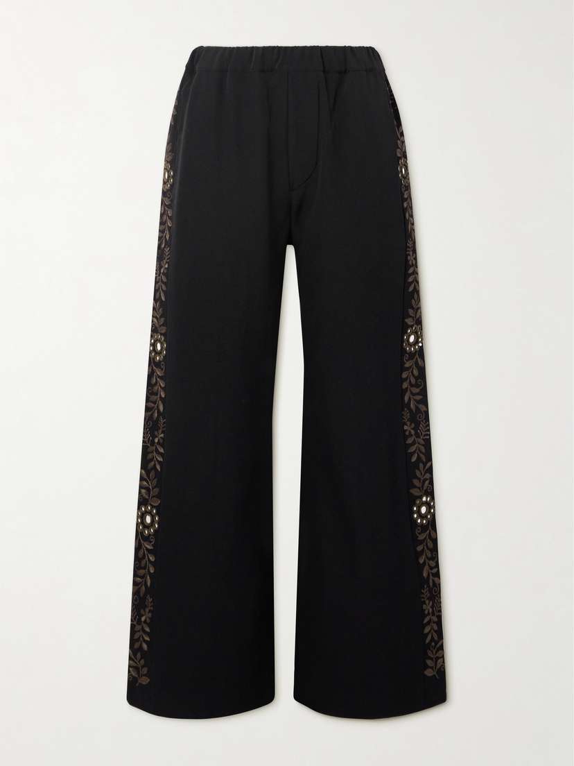 Wales Bonner Cairo Embellished Embroidered Grain De Poudre Wool Straight-leg Pants