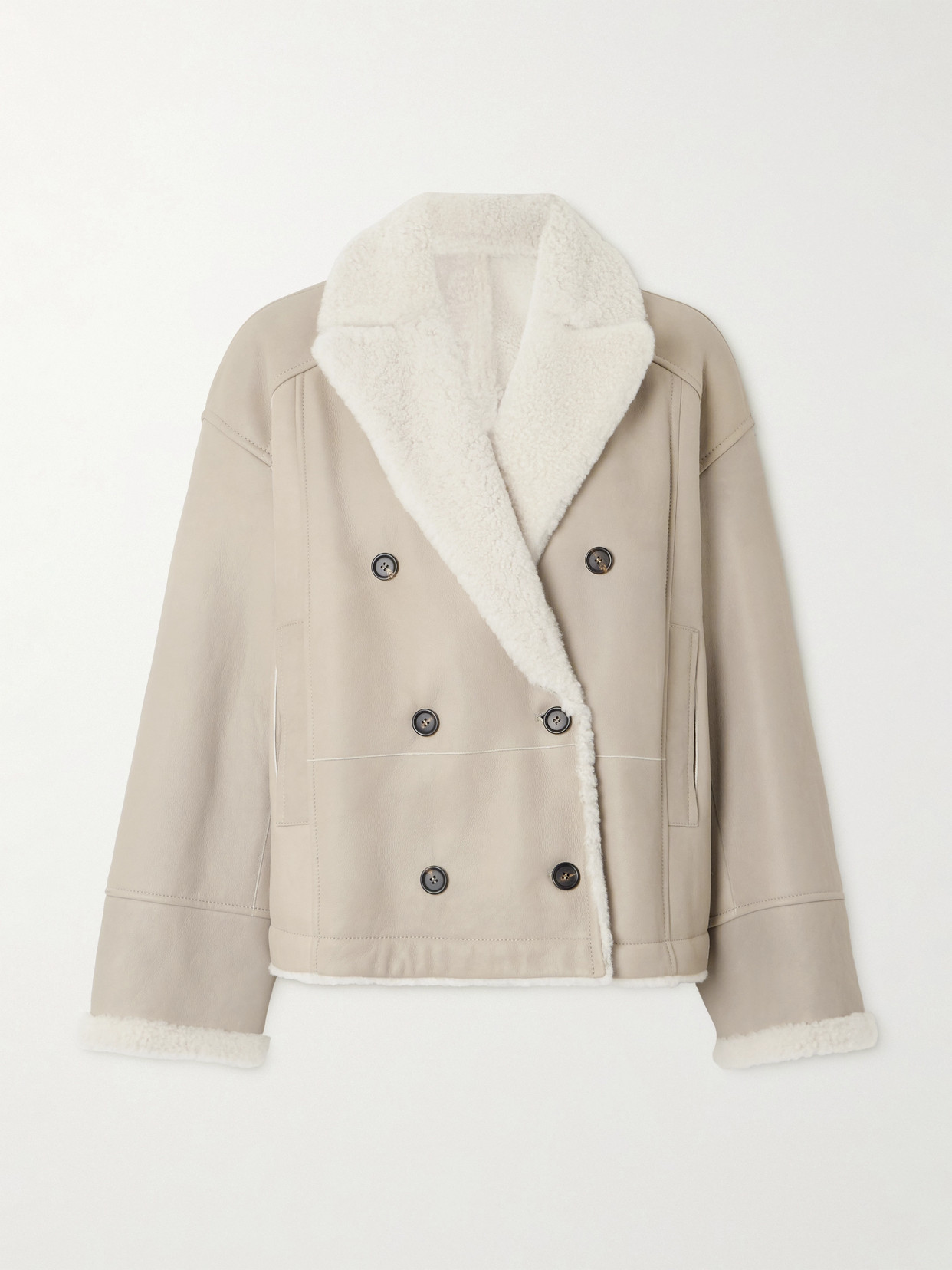 Brunello Cucinelli - Double-breasted Reversible Shearling Jacket - Cream