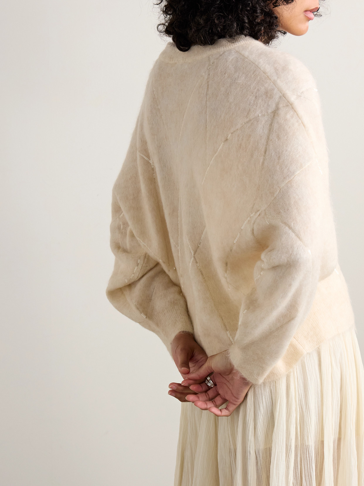 Brunello Cucinelli Sequin-embellished Brushed Knitted Sweater In Neutrals