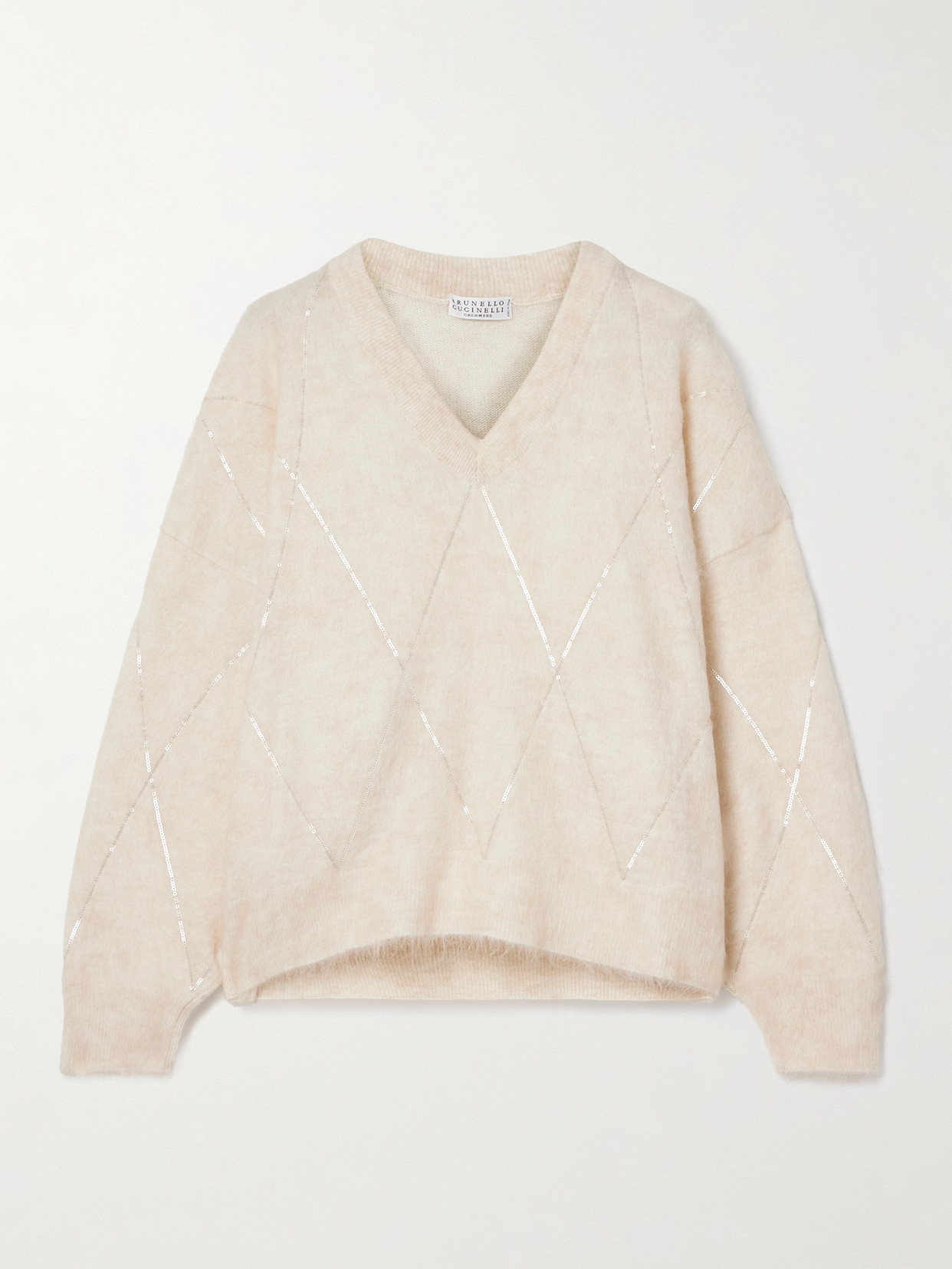 Brunello Cucinelli - Sequin-embellished Brushed Knitted Sweater - Neutrals