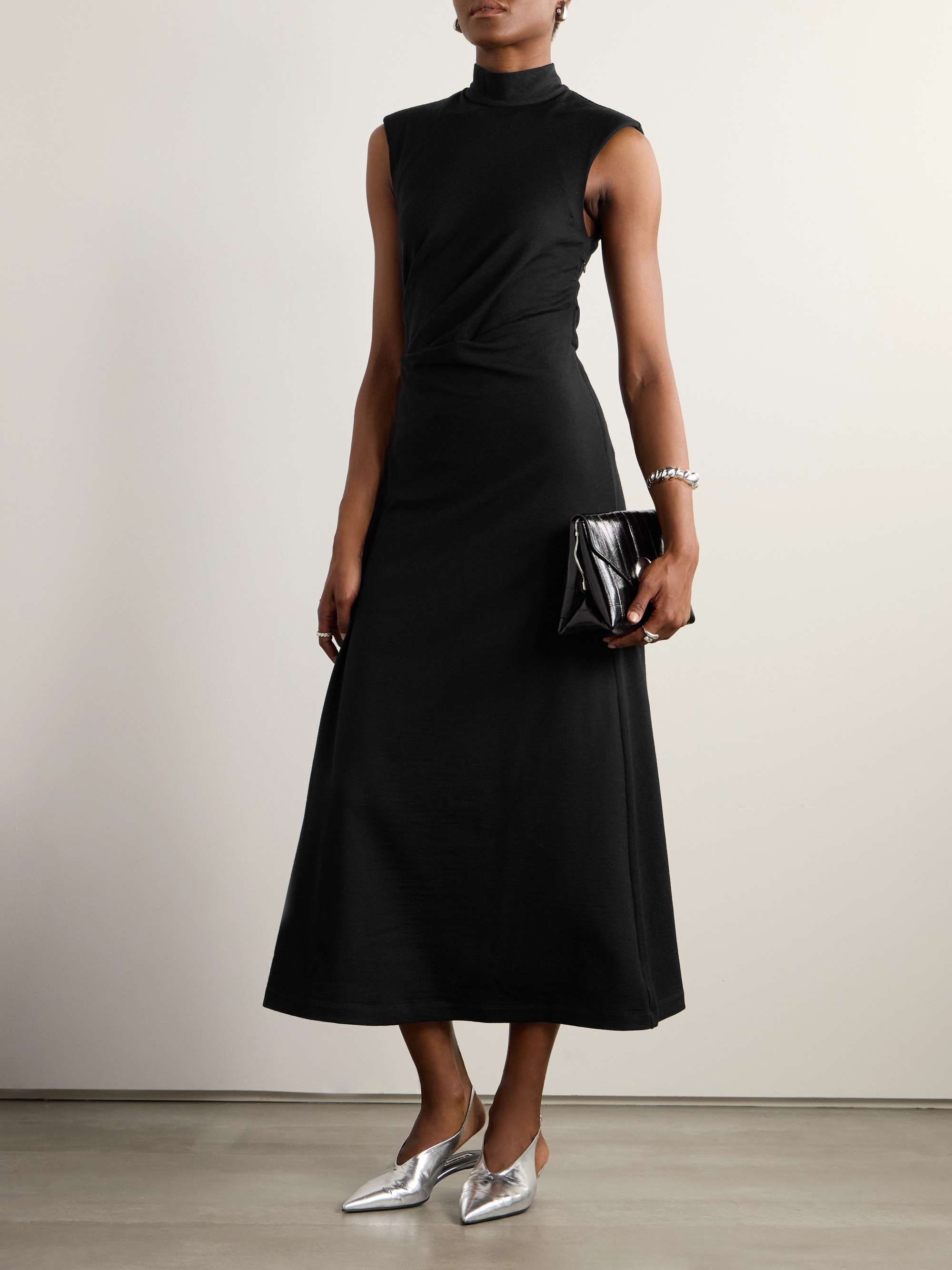 Draped stretch wool midi dress