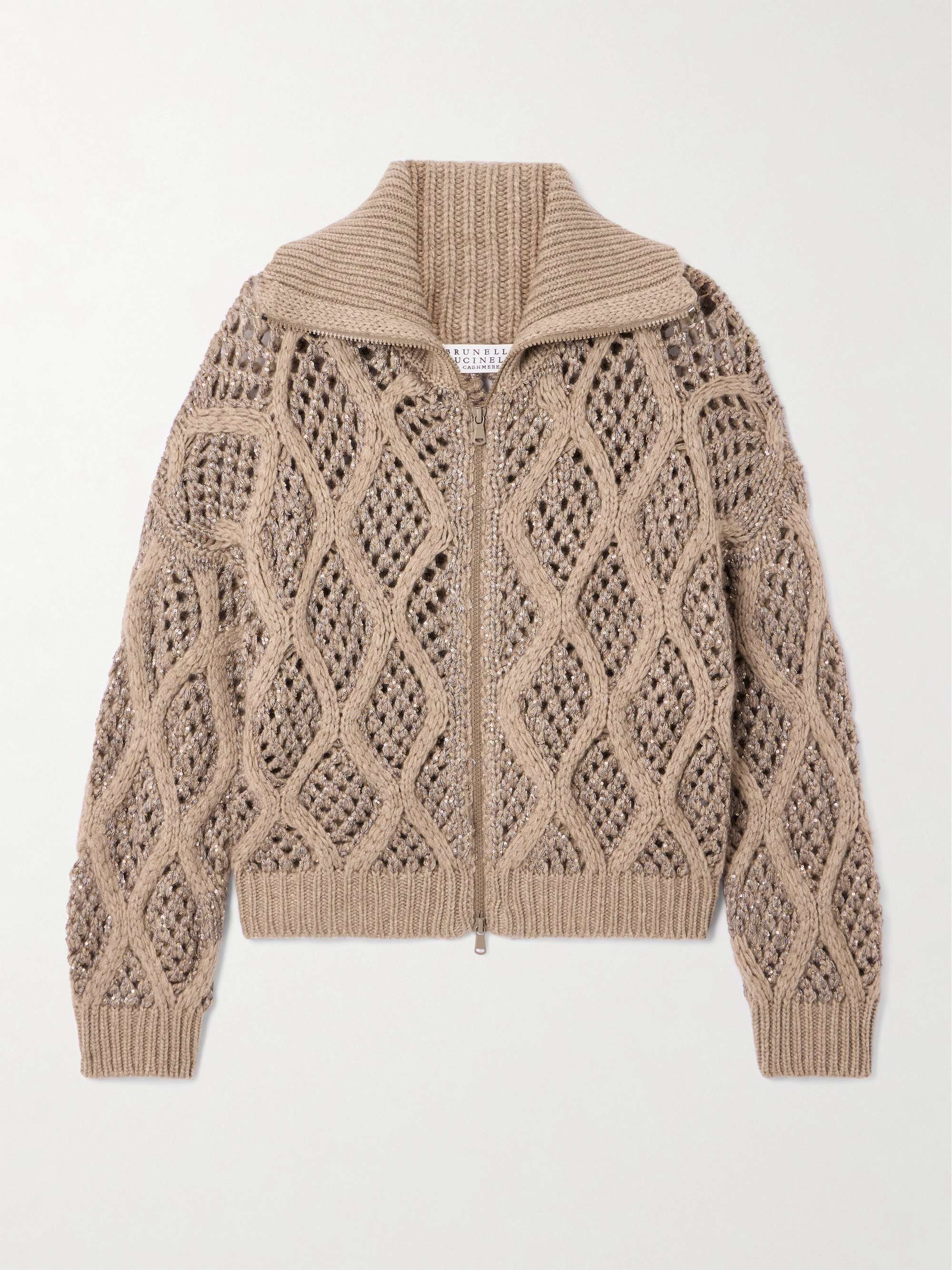 BRUNELLO CUCINELLI Sequin-embellished open-knit cashmere