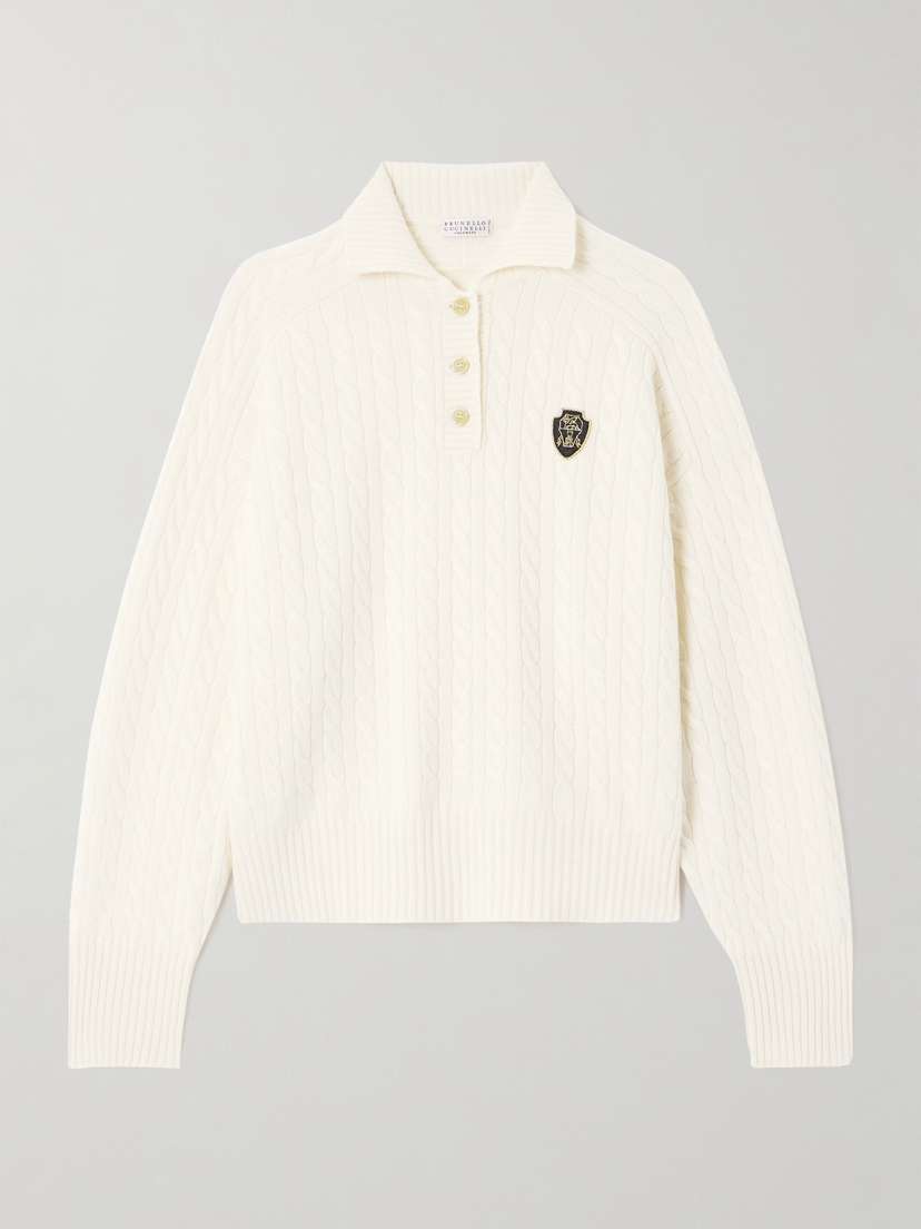 Brunello Cucinelli Appliquèd Cable-knit Cashmere Sweater