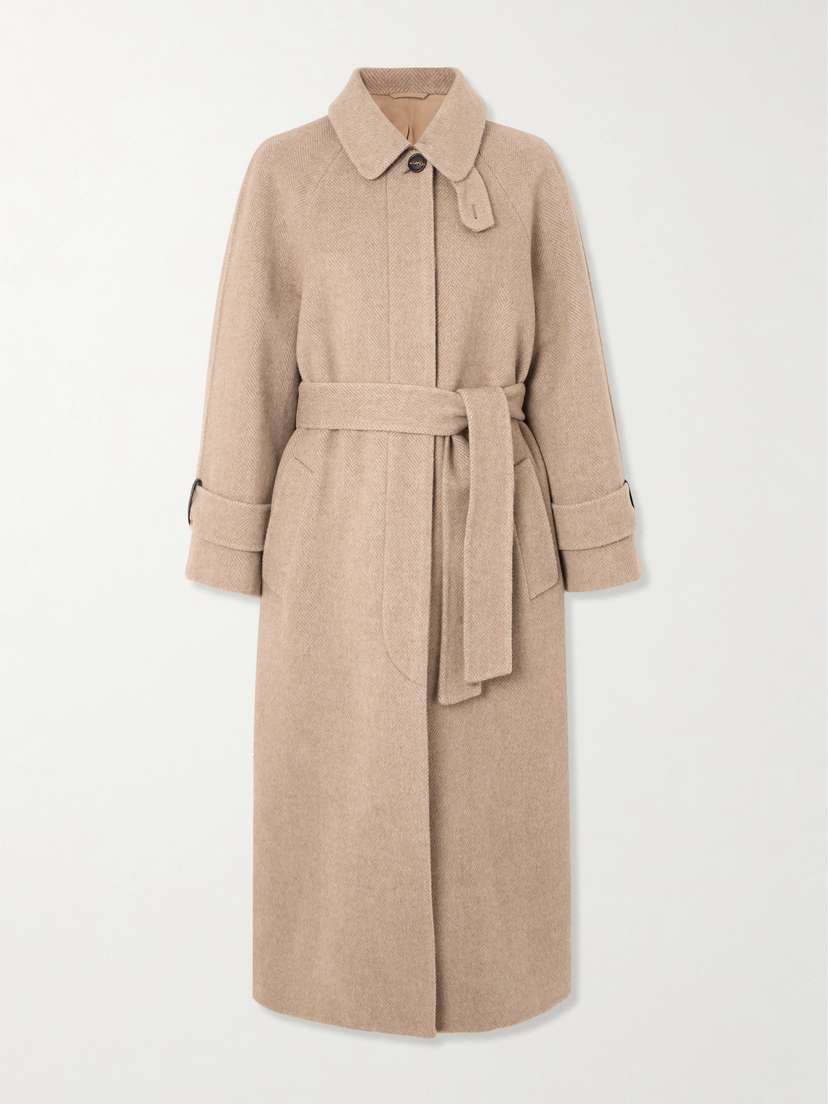 Brunello Cucinelli Belted Herringbone Wool And Cashmere-blend Coat